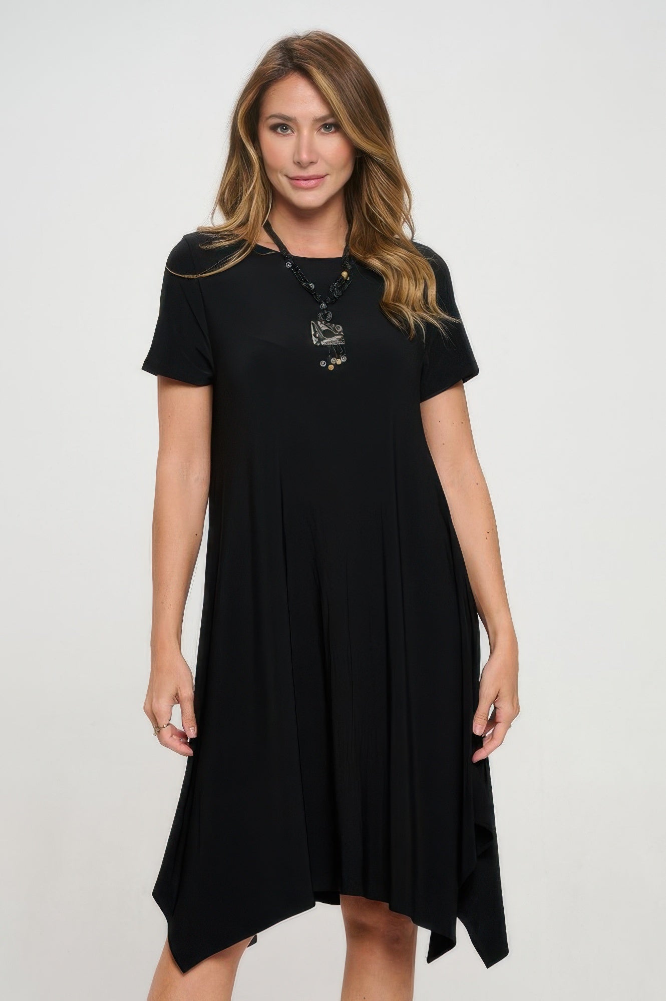 Hit Boat Neck Shark Bite Hem Dress - DressAffection