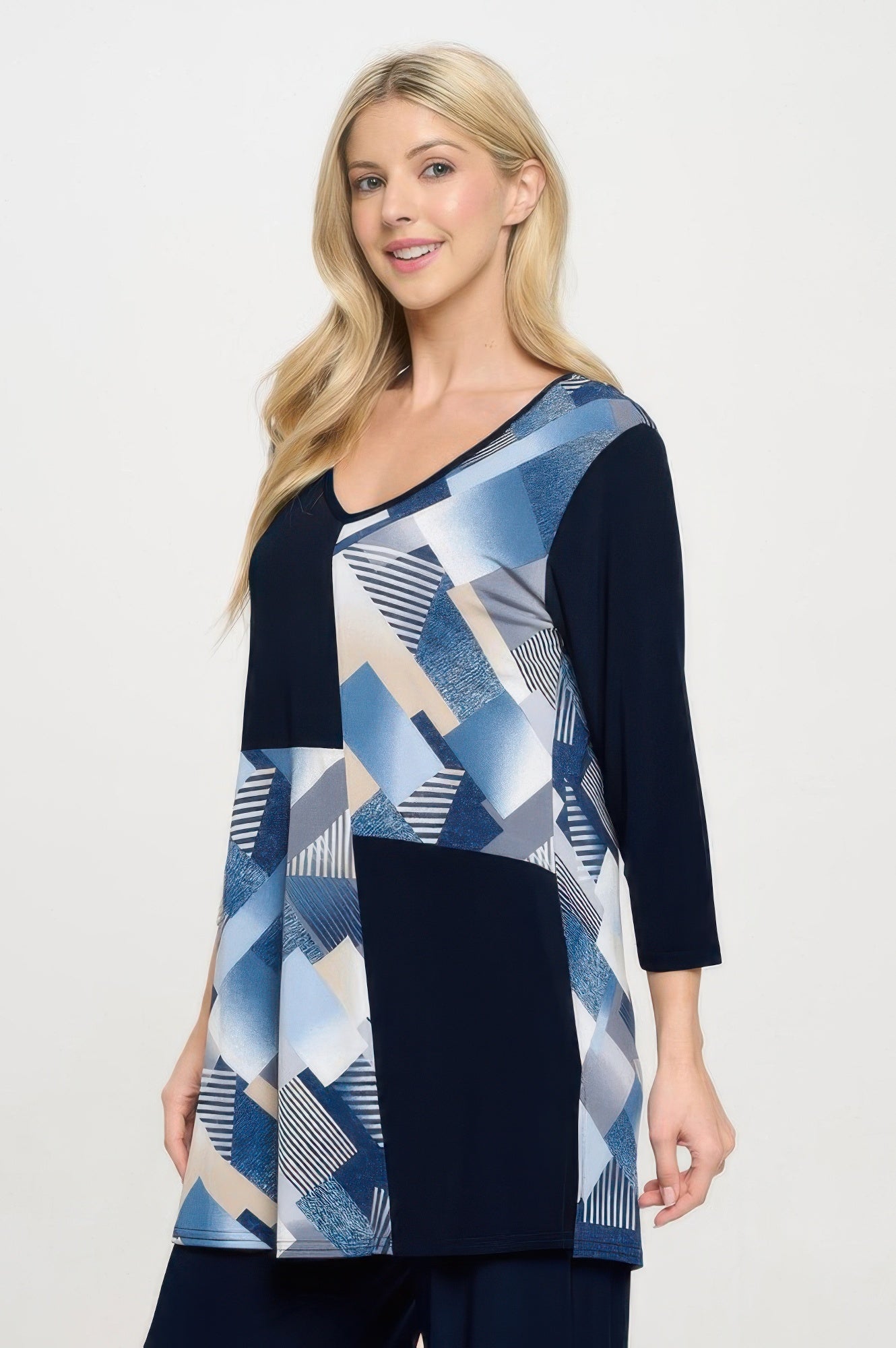 Hit Contrast V-neck Tunic Top - DressAffection