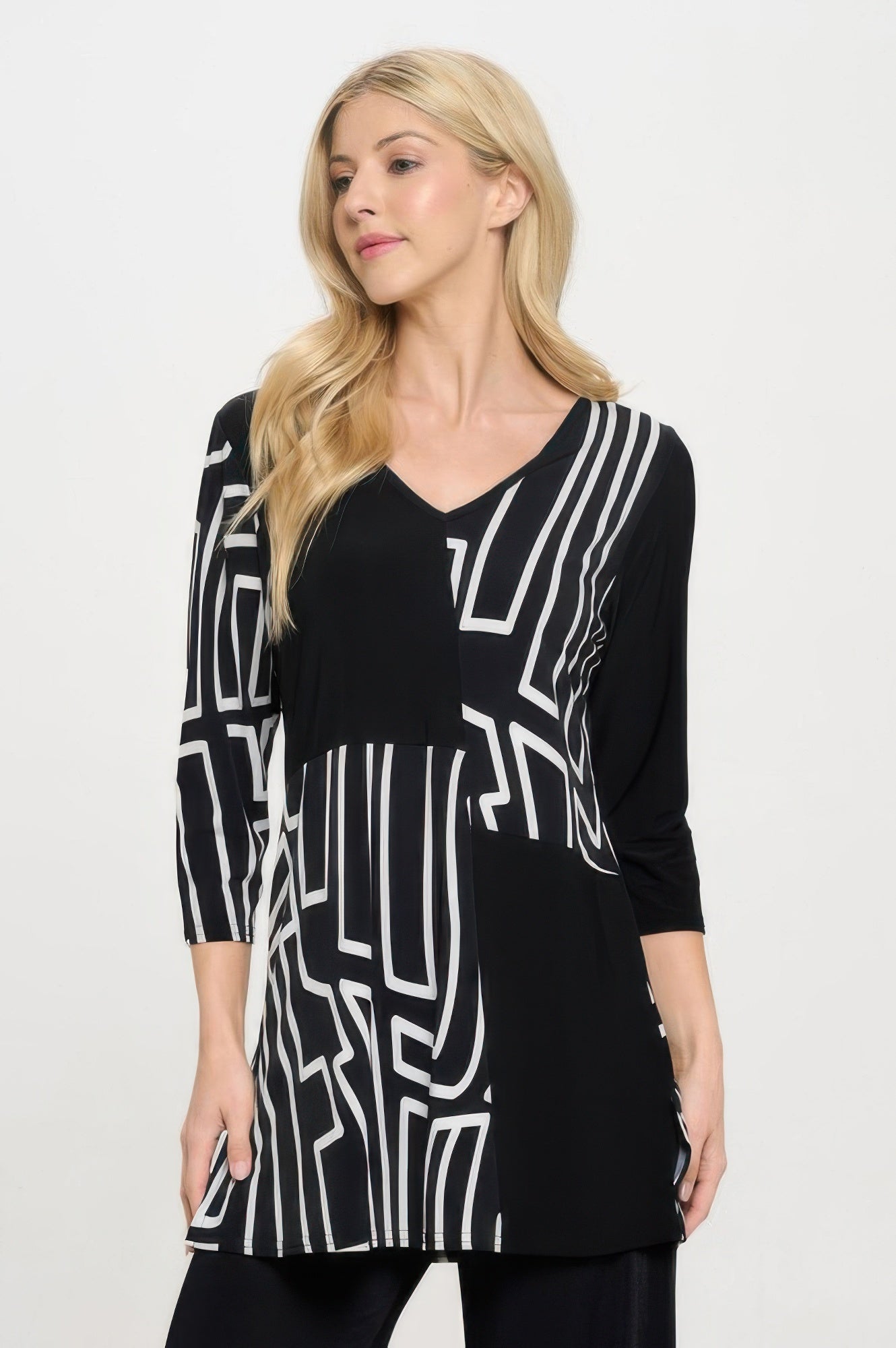 Hit Contrast V-neck Tunic Top - DressAffection