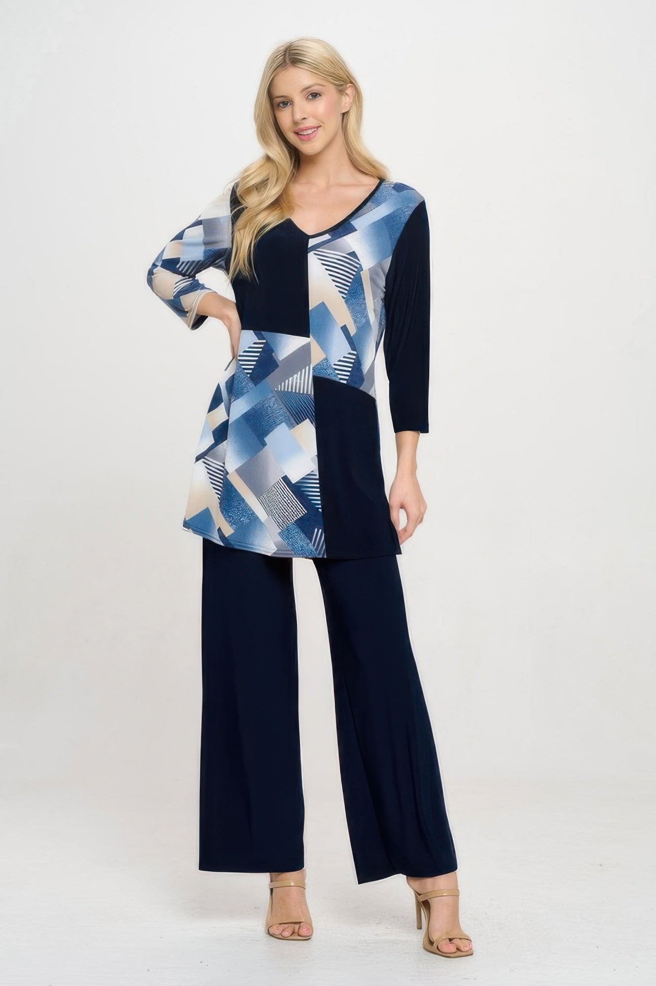 Hit Contrast V-neck Tunic Top - DressAffection