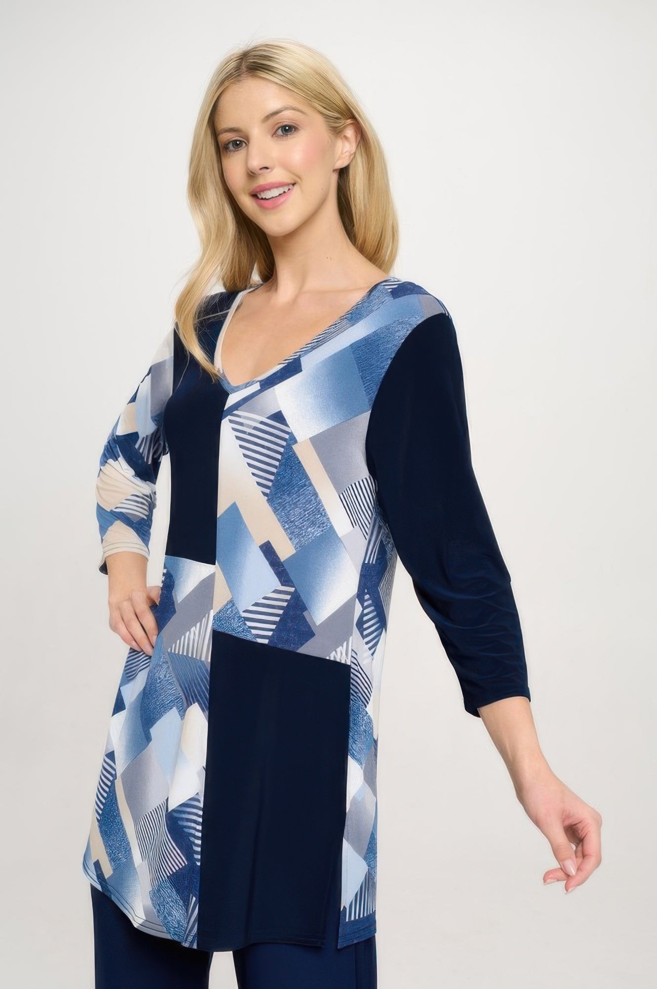 Hit Contrast V-neck Tunic Top - DressAffection