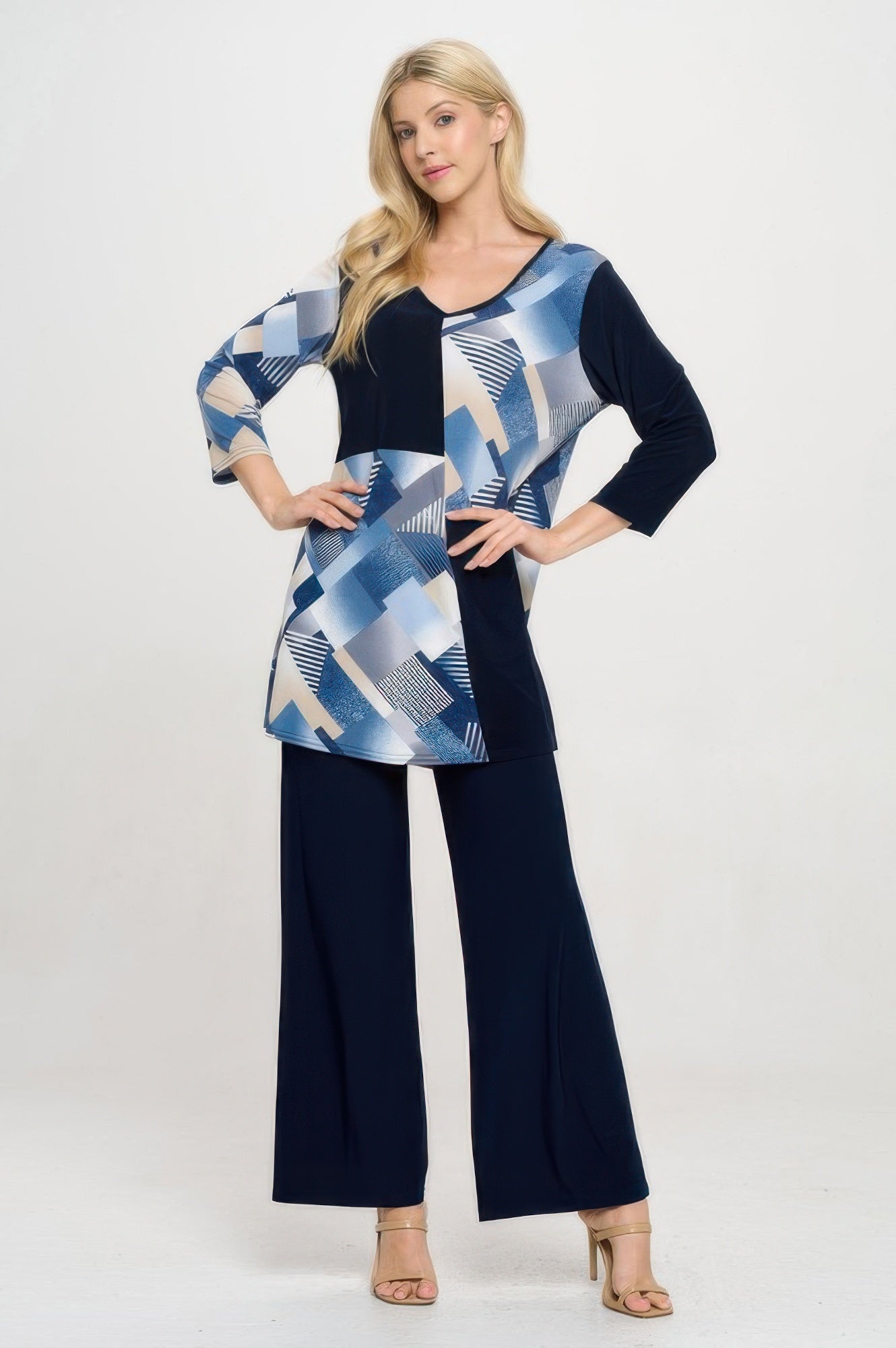 Hit Contrast V-neck Tunic Top - DressAffection