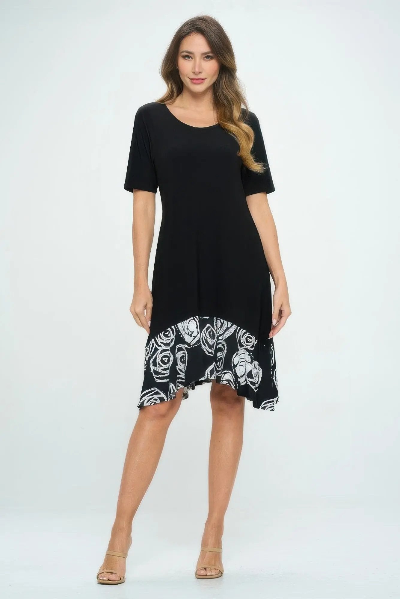 Hit Half Sleeve Contrast Dress - DressAffection