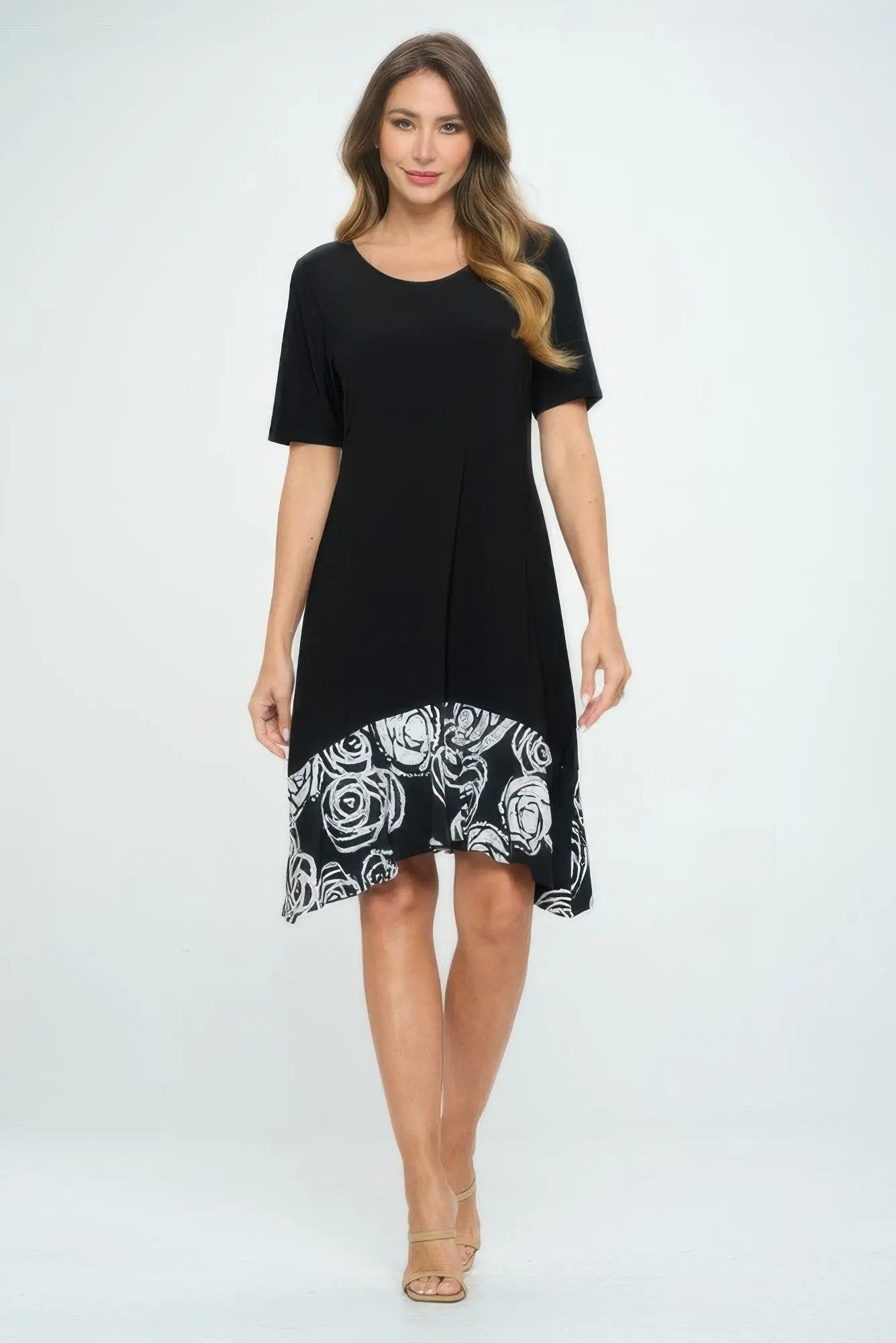 Hit Half Sleeve Contrast Dress - DressAffection