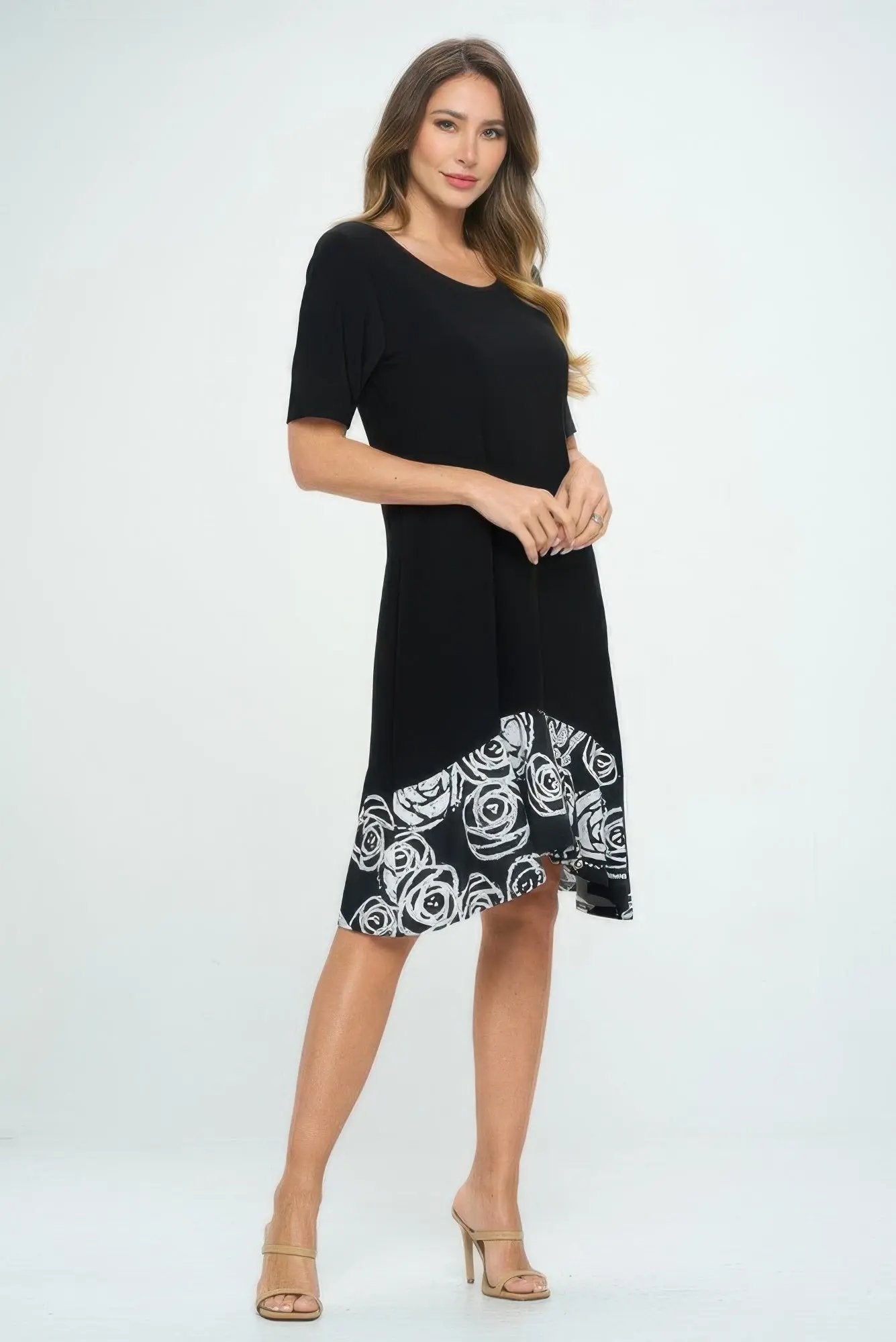 Hit Half Sleeve Contrast Dress - DressAffection