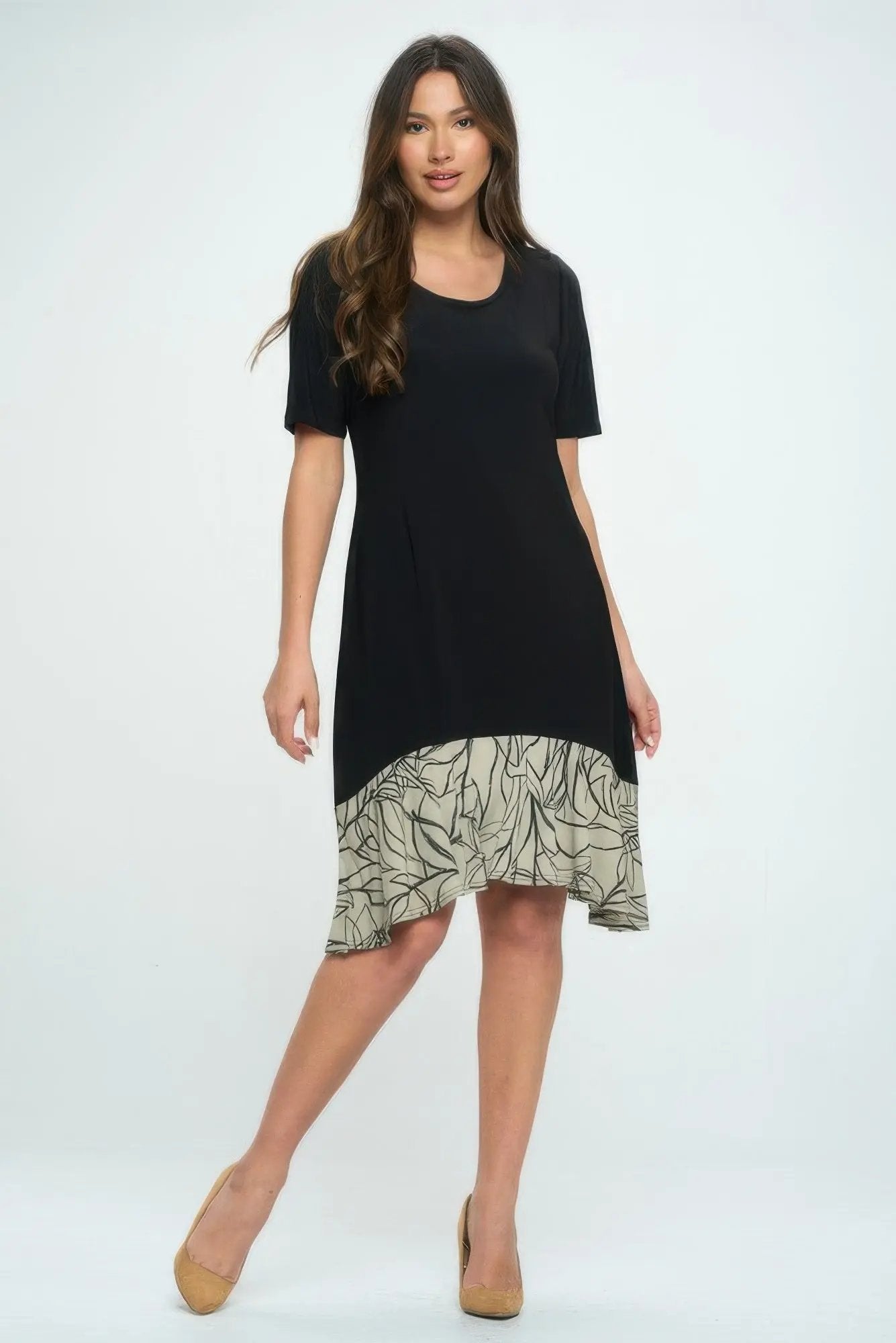 Hit Half Sleeve Contrast Dress - DressAffection