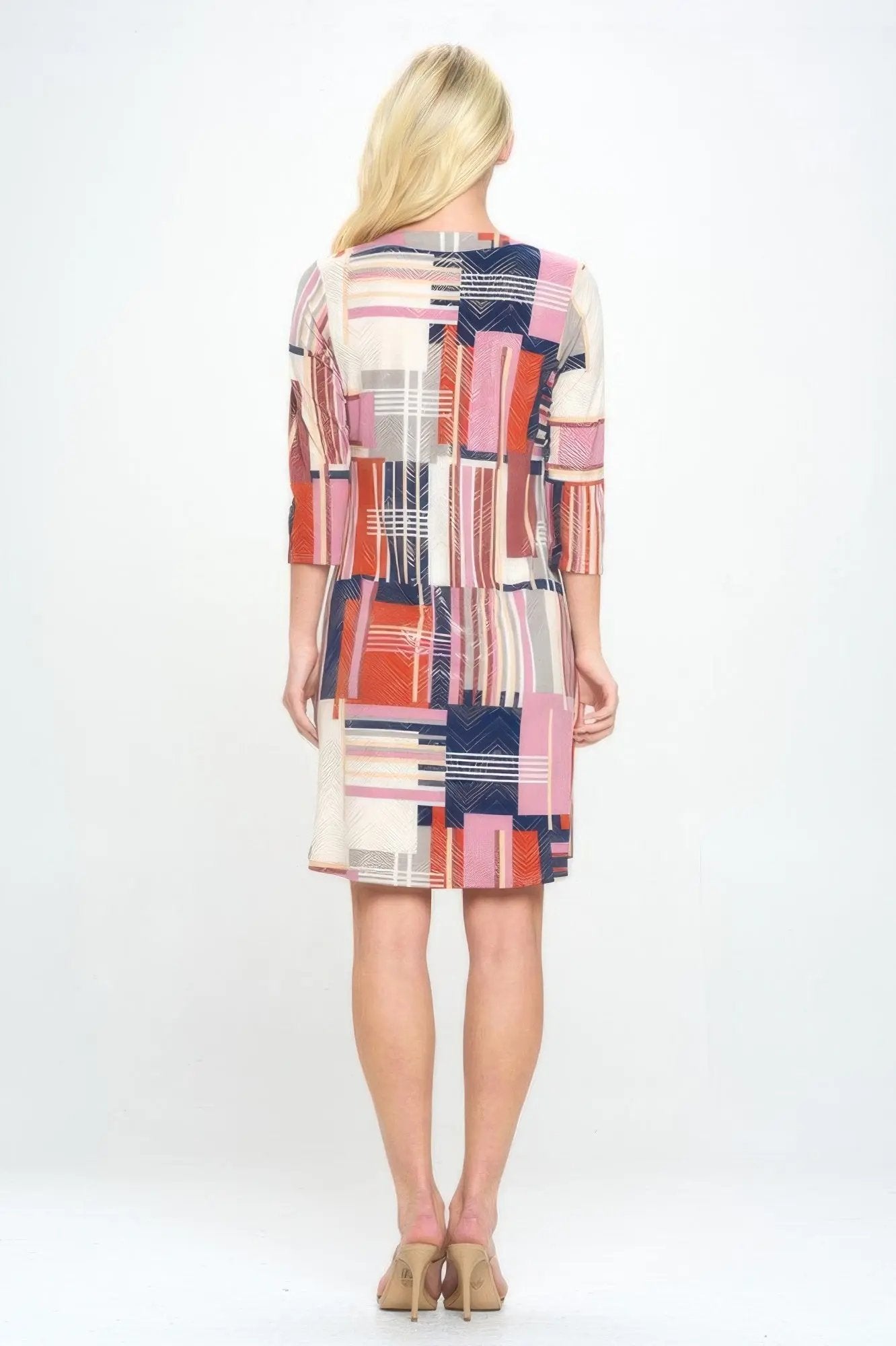 Hit Notch Neck Quarter Sleeve Dress - DressAffection