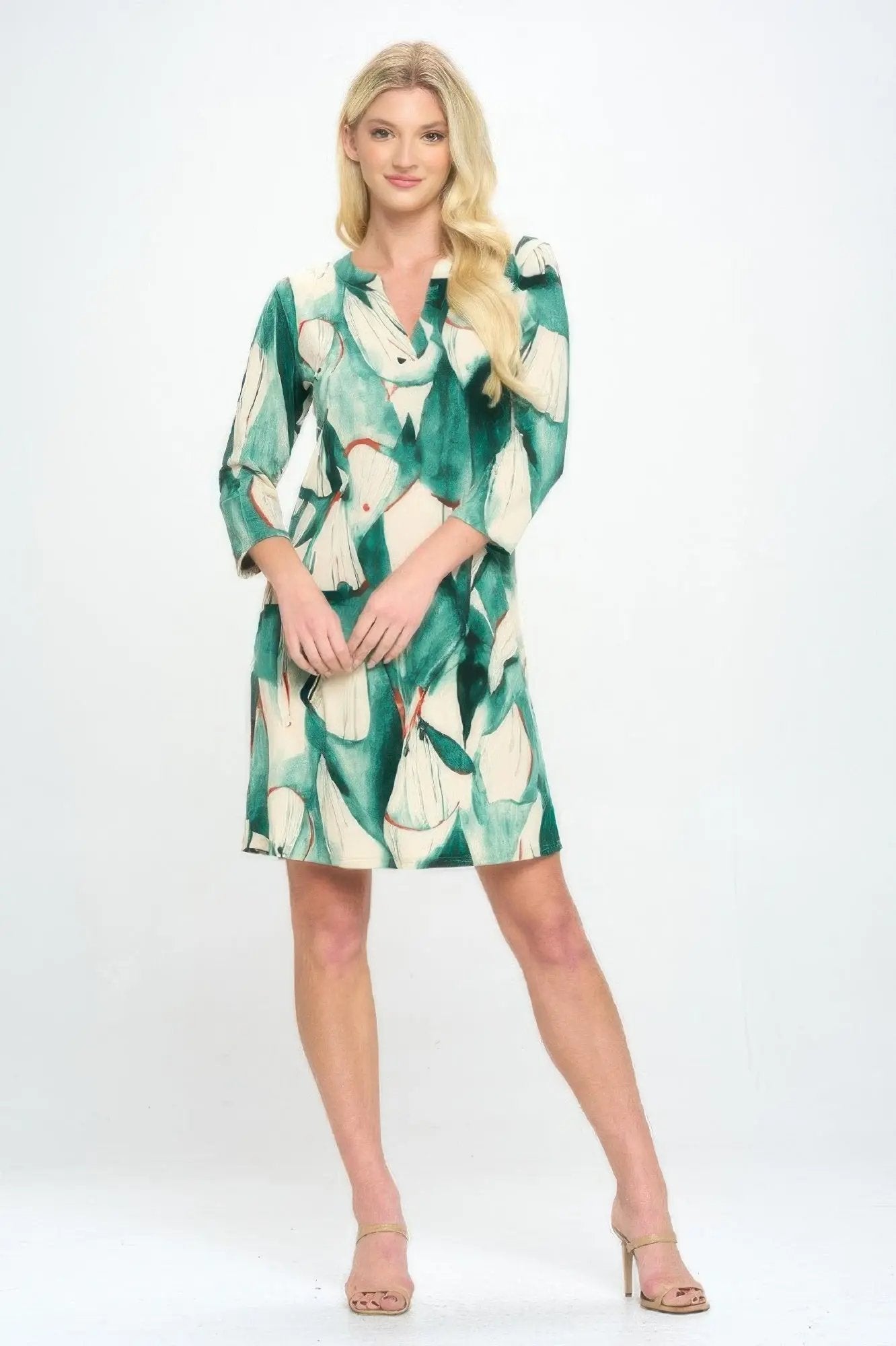 Hit Notch Neck Quarter Sleeve Dress - DressAffection