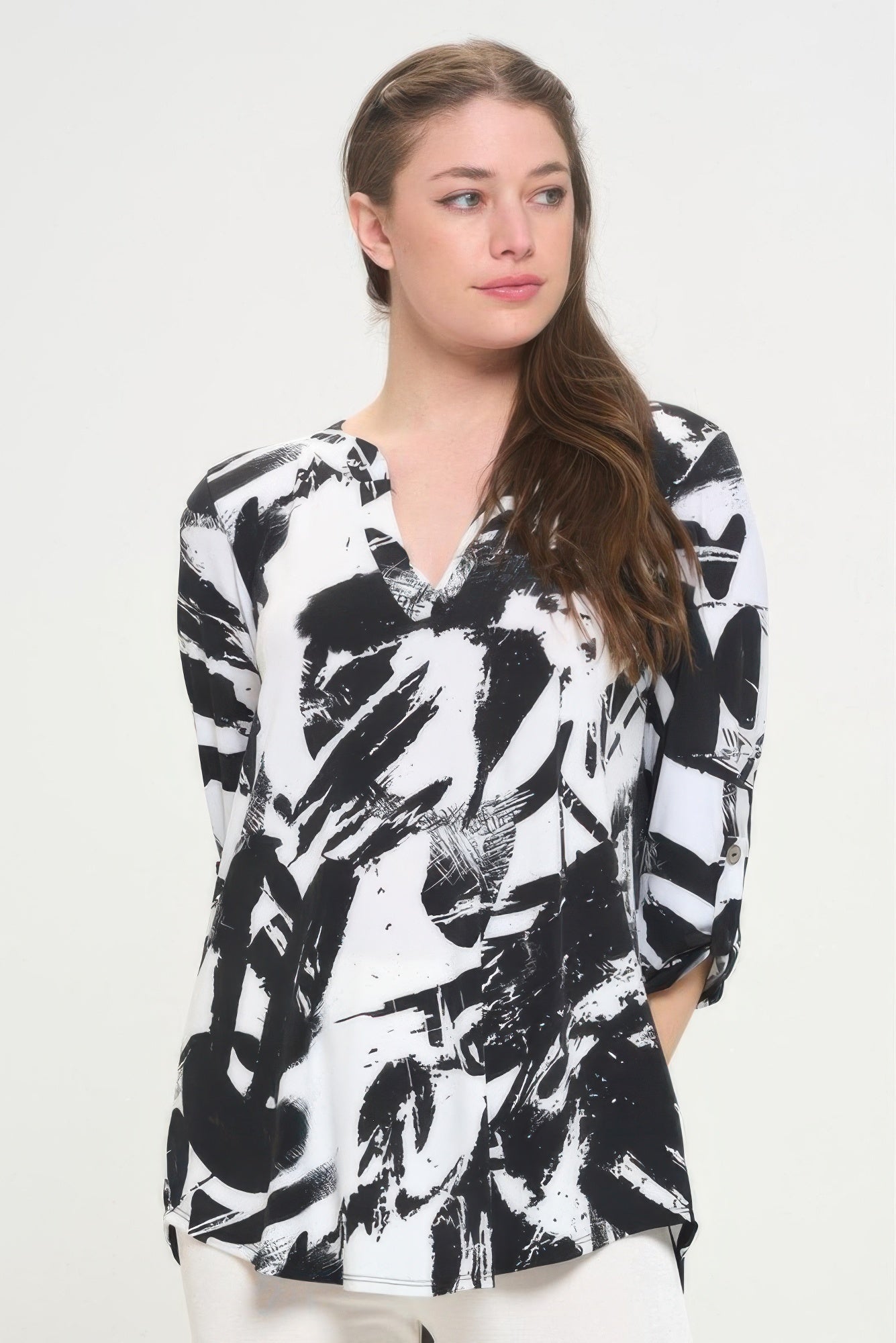 Hit Notch Neck Rolled Sleeve Top - DressAffection