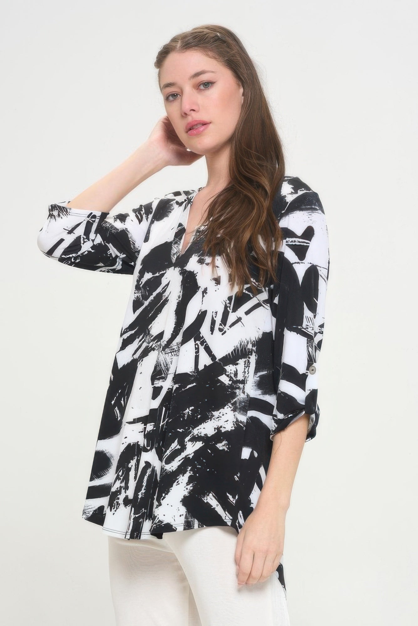 Hit Notch Neck Rolled Sleeve Top - DressAffection