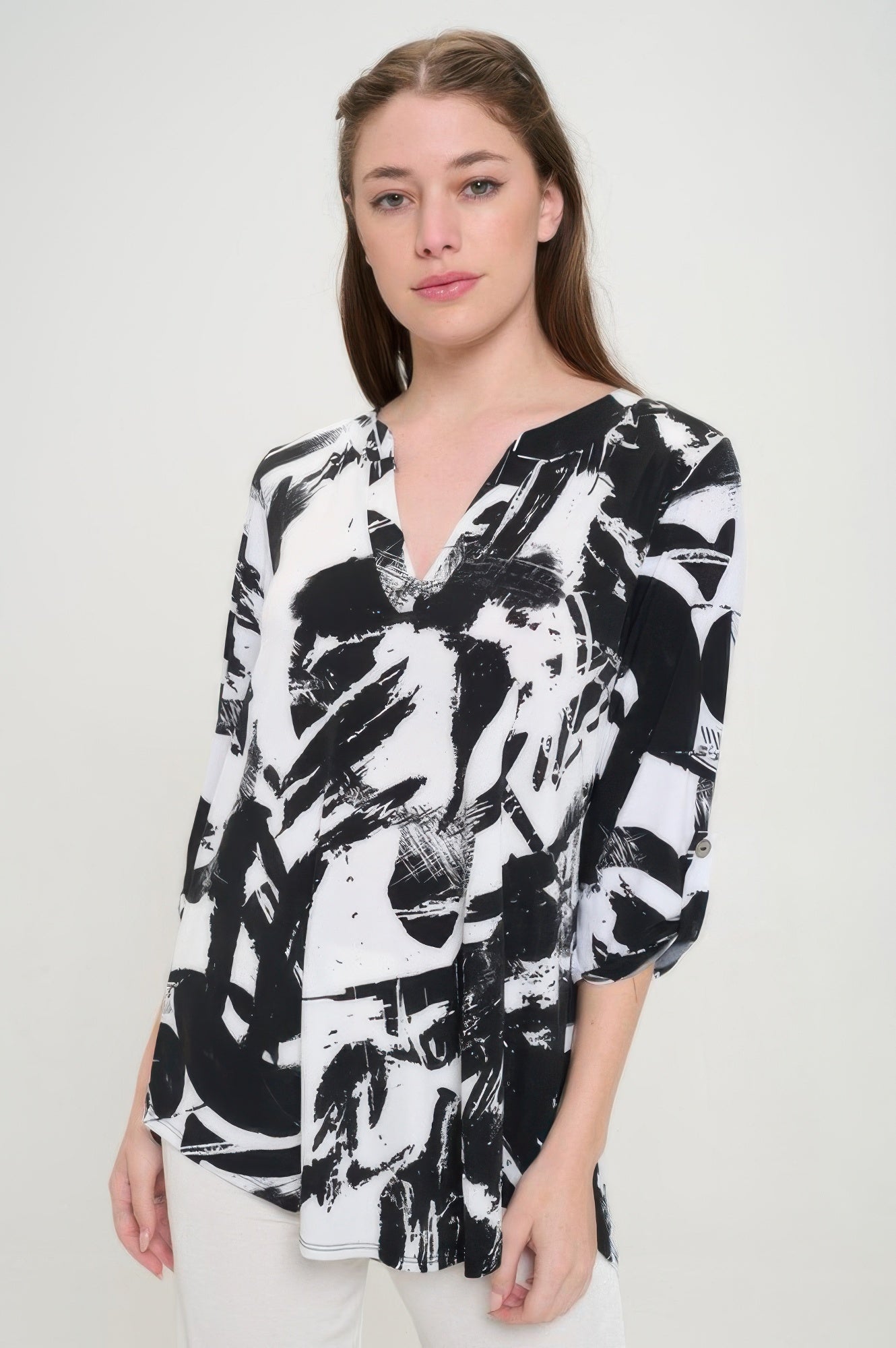 Hit Notch Neck Rolled Sleeve Top - DressAffection
