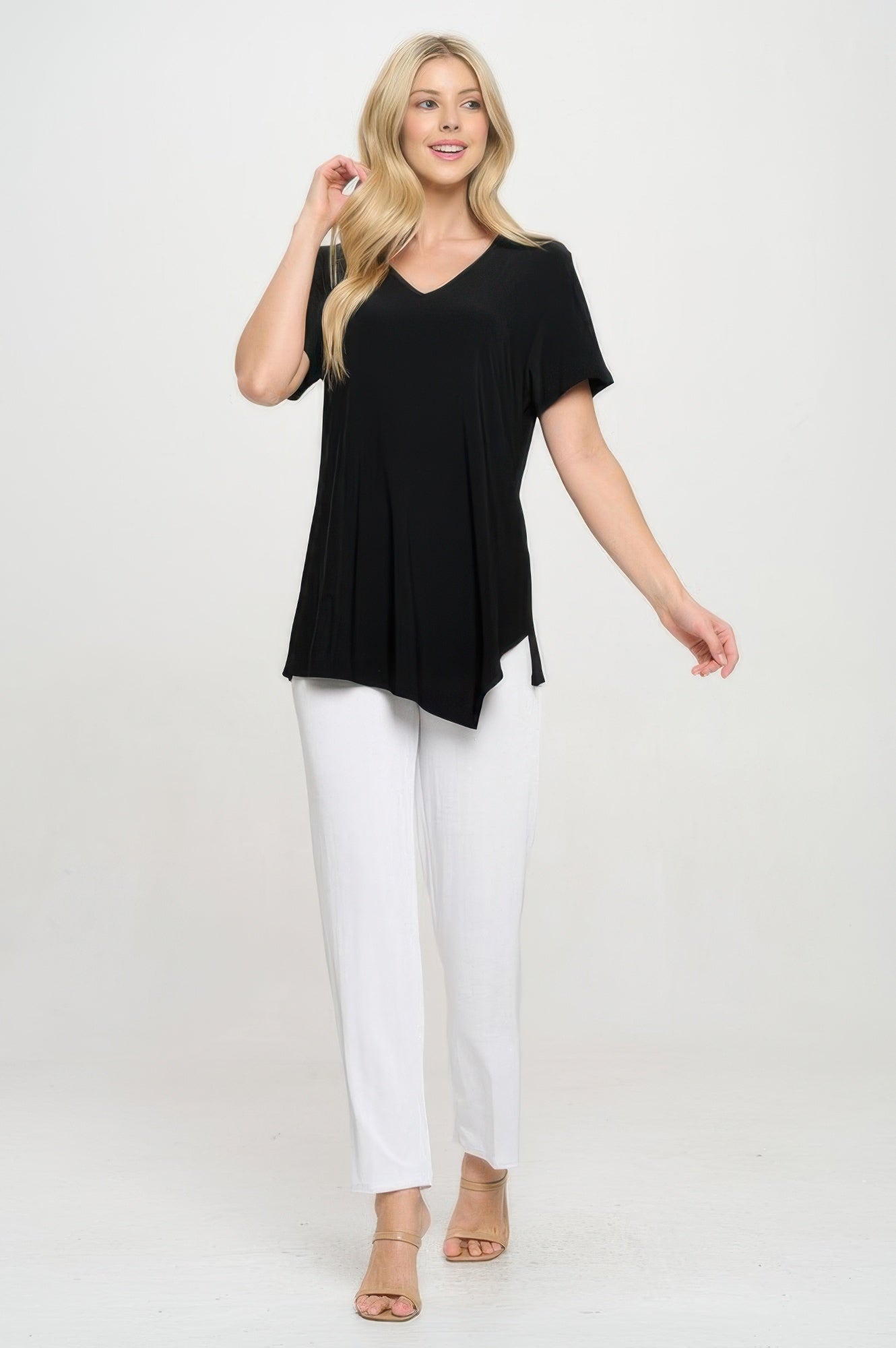Hit Point V Neck Short Sleeve Top - DressAffection