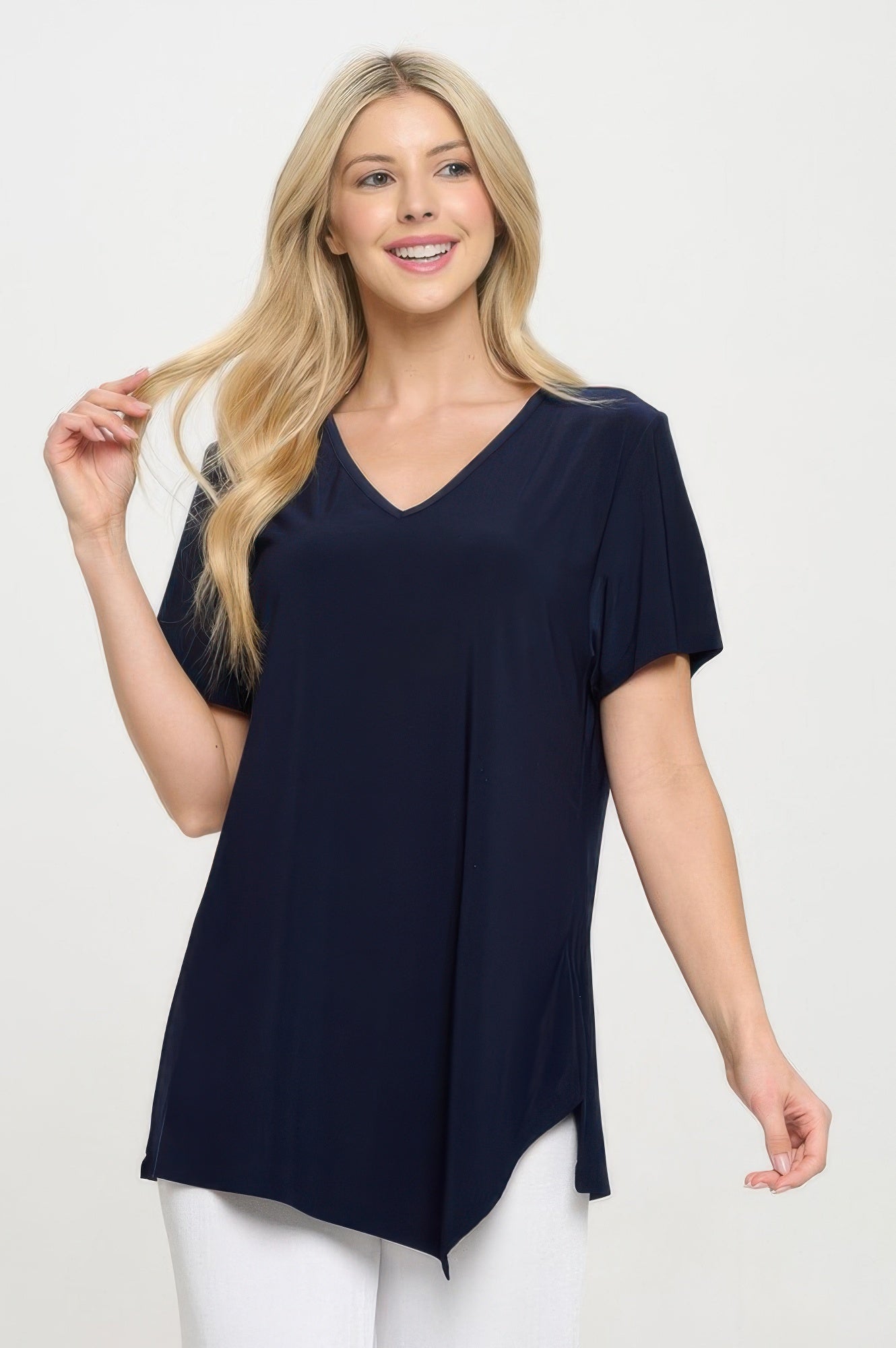 Hit Point V Neck Short Sleeve Top - DressAffection