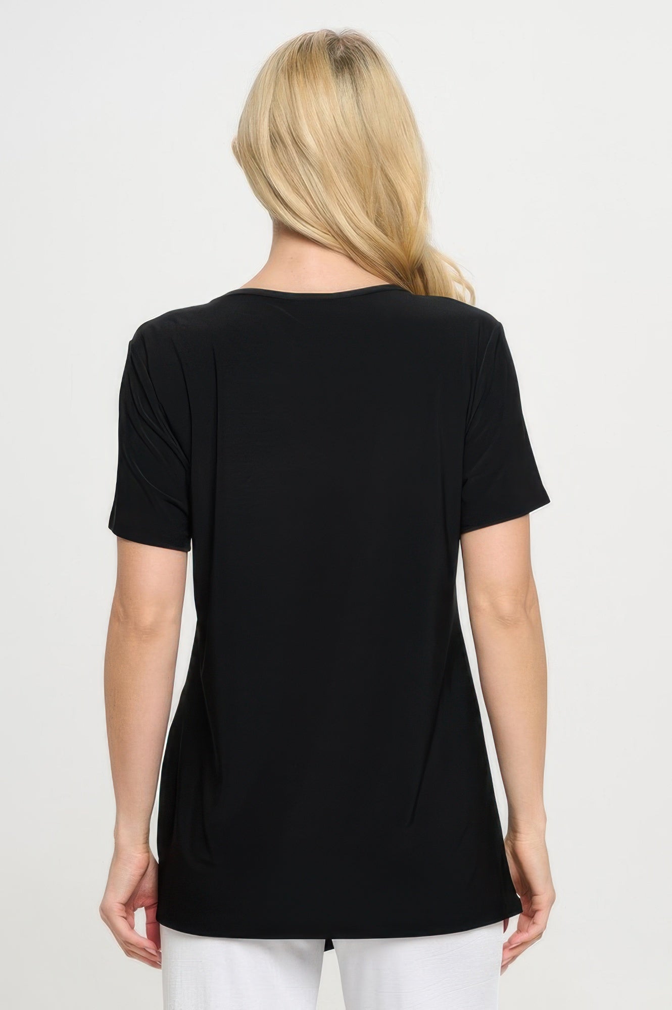 Hit Point V Neck Short Sleeve Top - DressAffection
