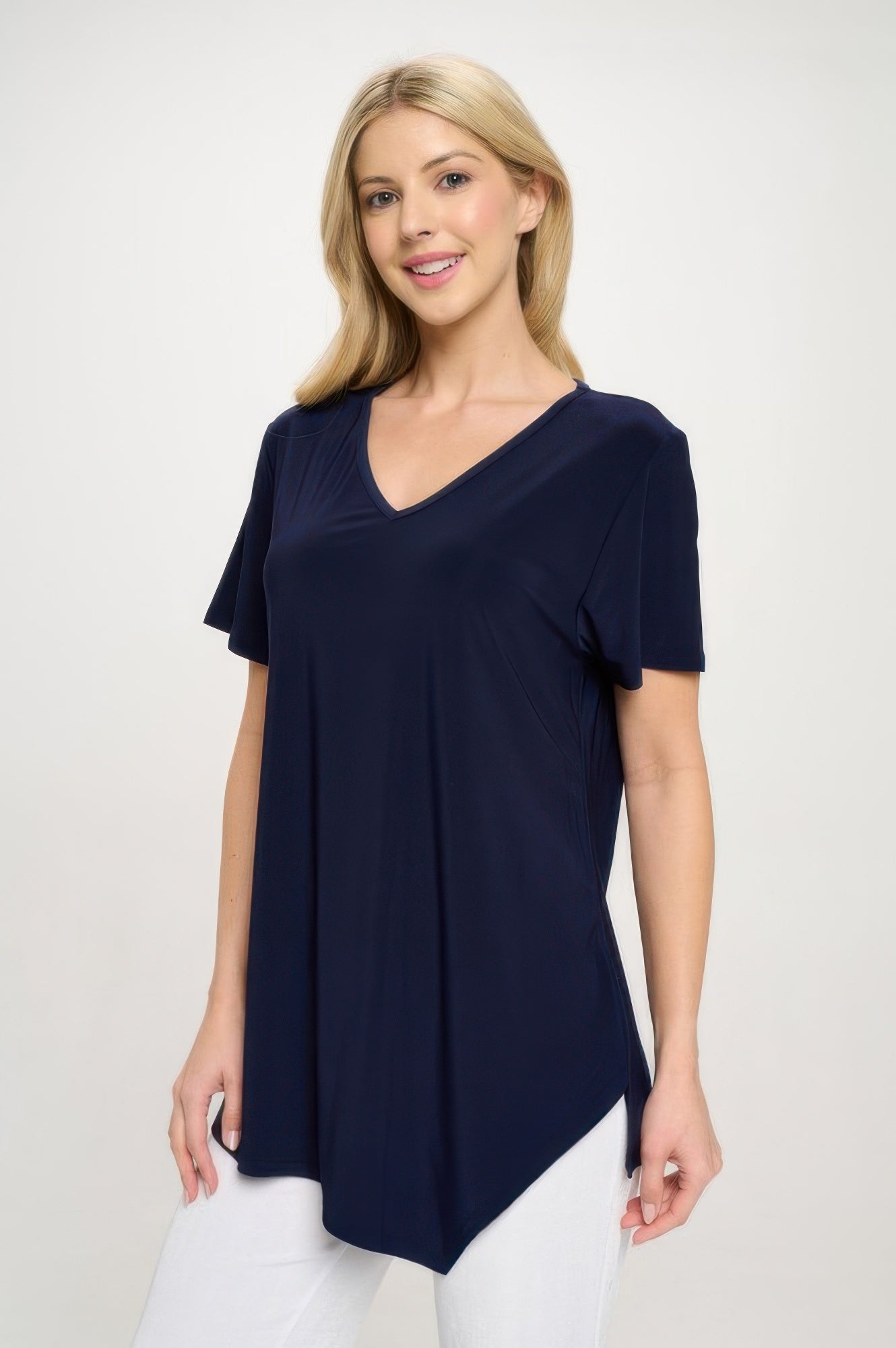 Hit Point V Neck Short Sleeve Top - DressAffection