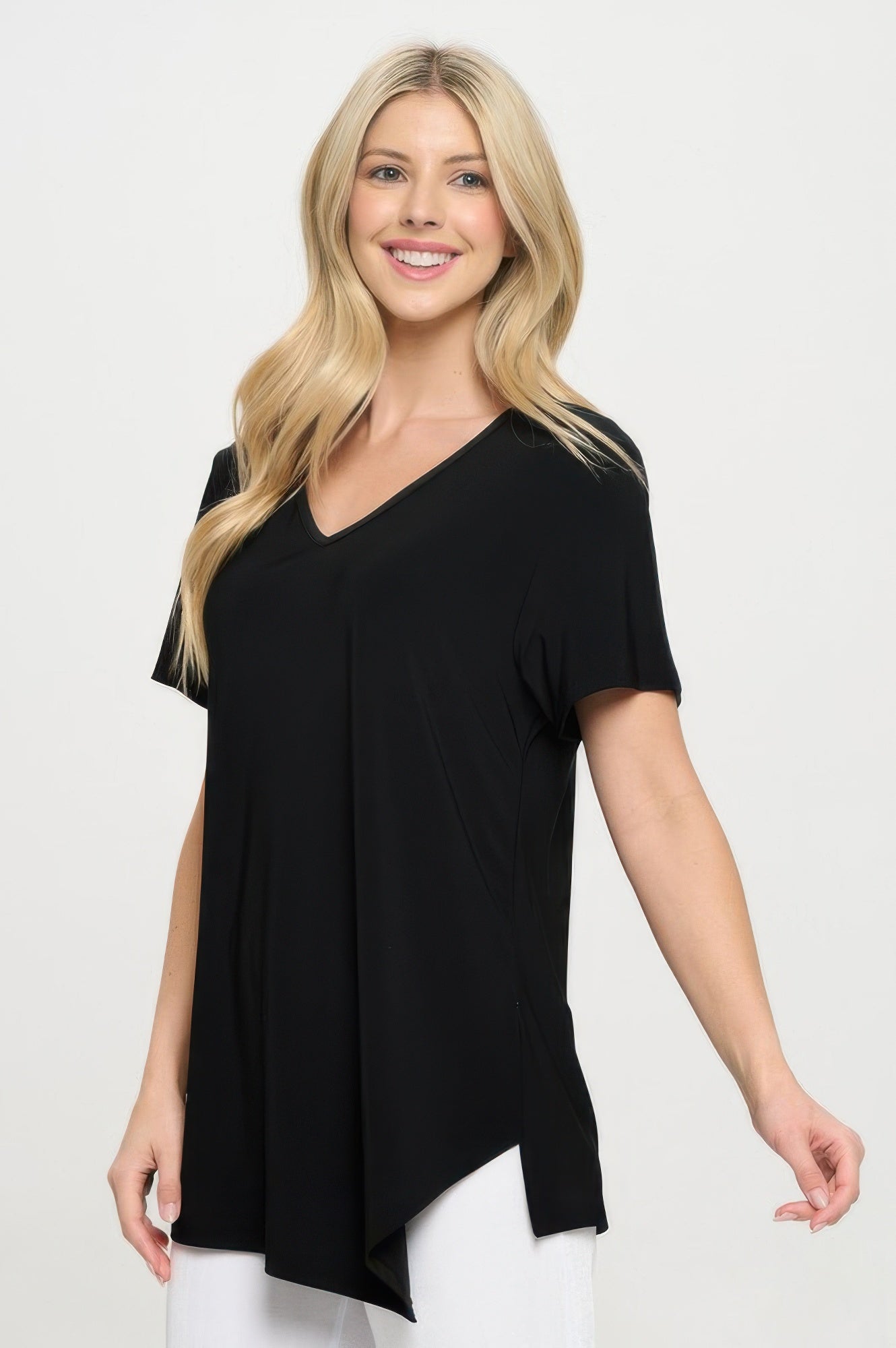 Hit Point V Neck Short Sleeve Top - DressAffection