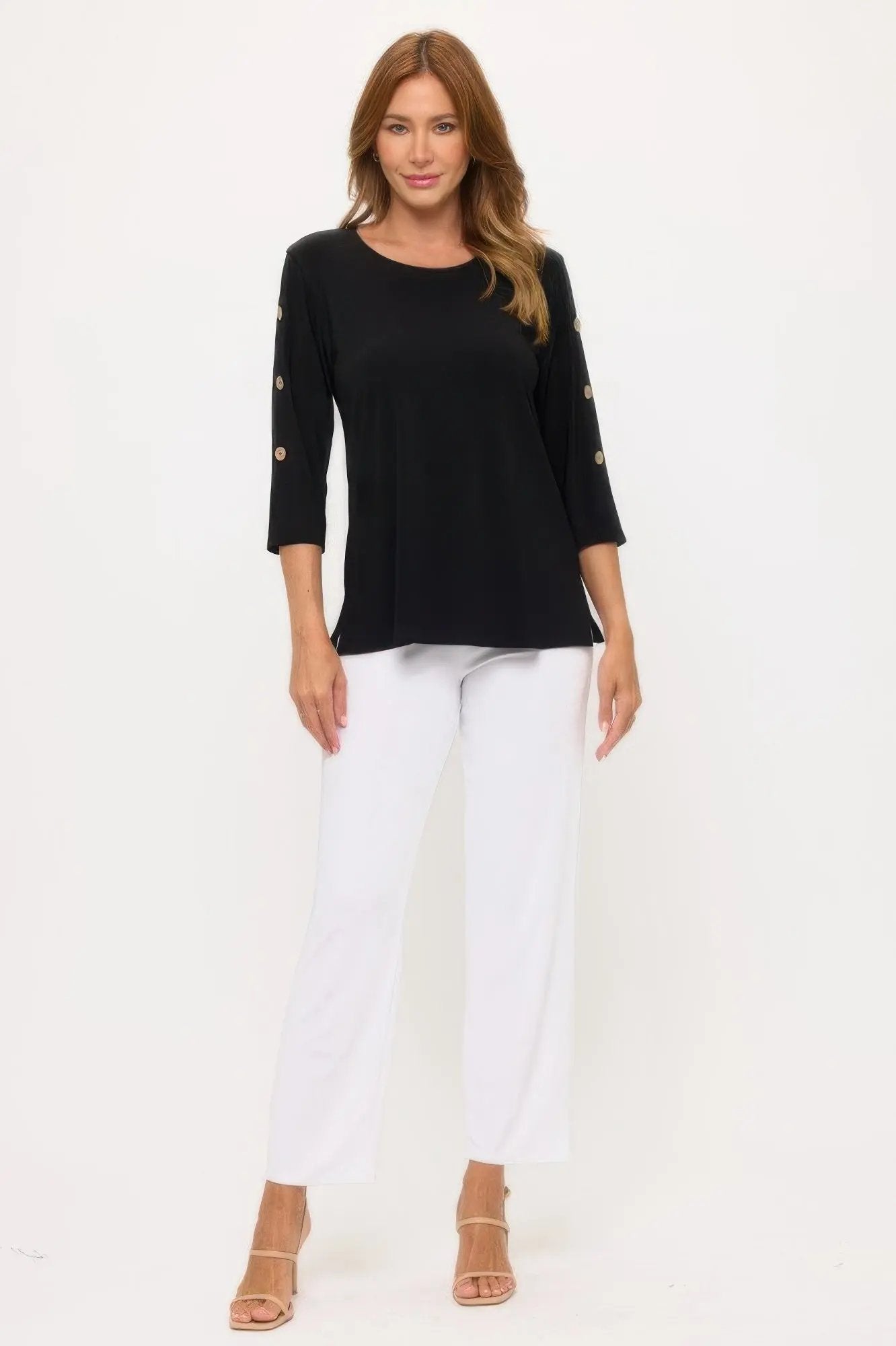 Hit Side Button Sleeve Top - DressAffection