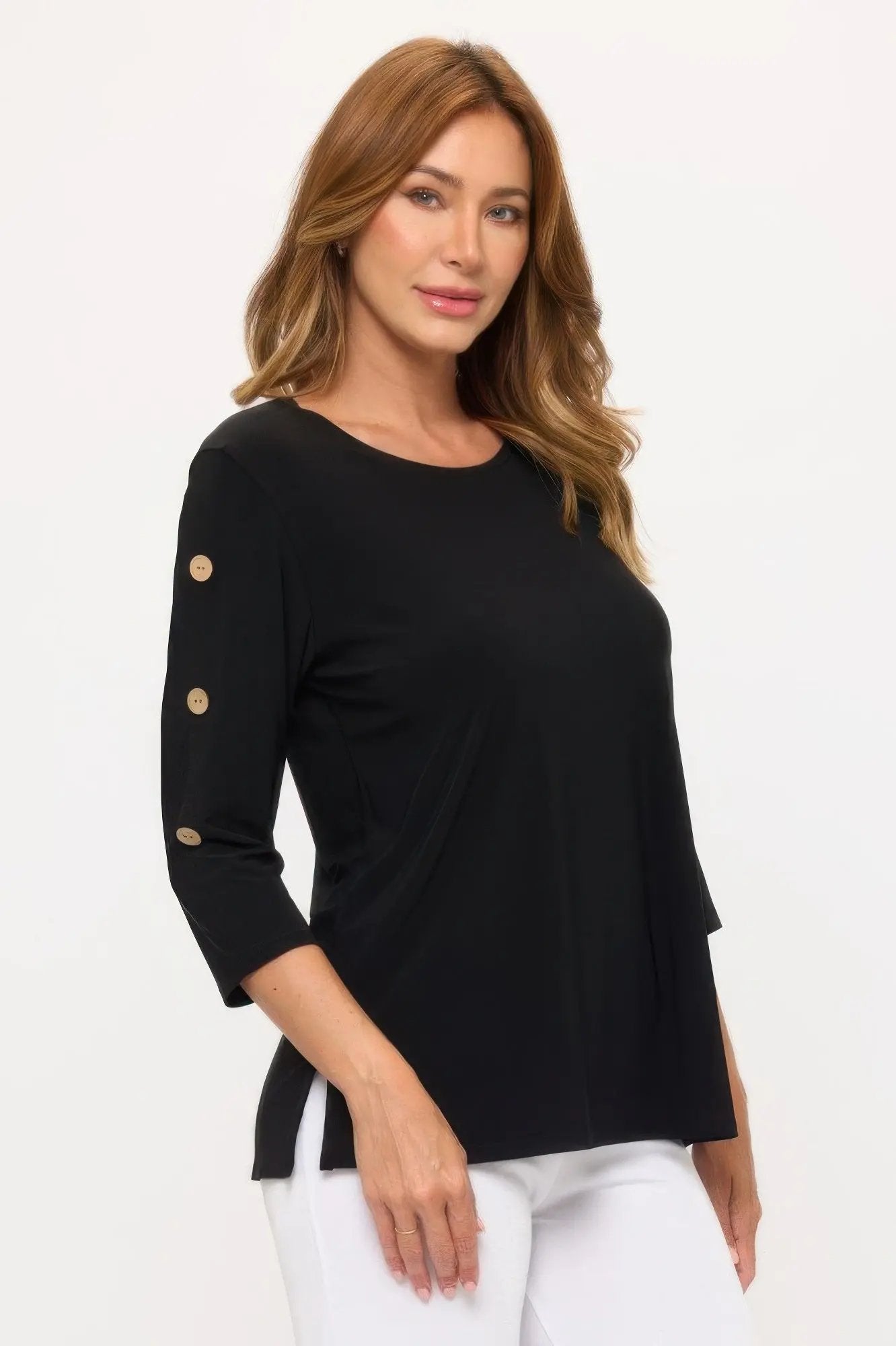 Hit Side Button Sleeve Top - DressAffection