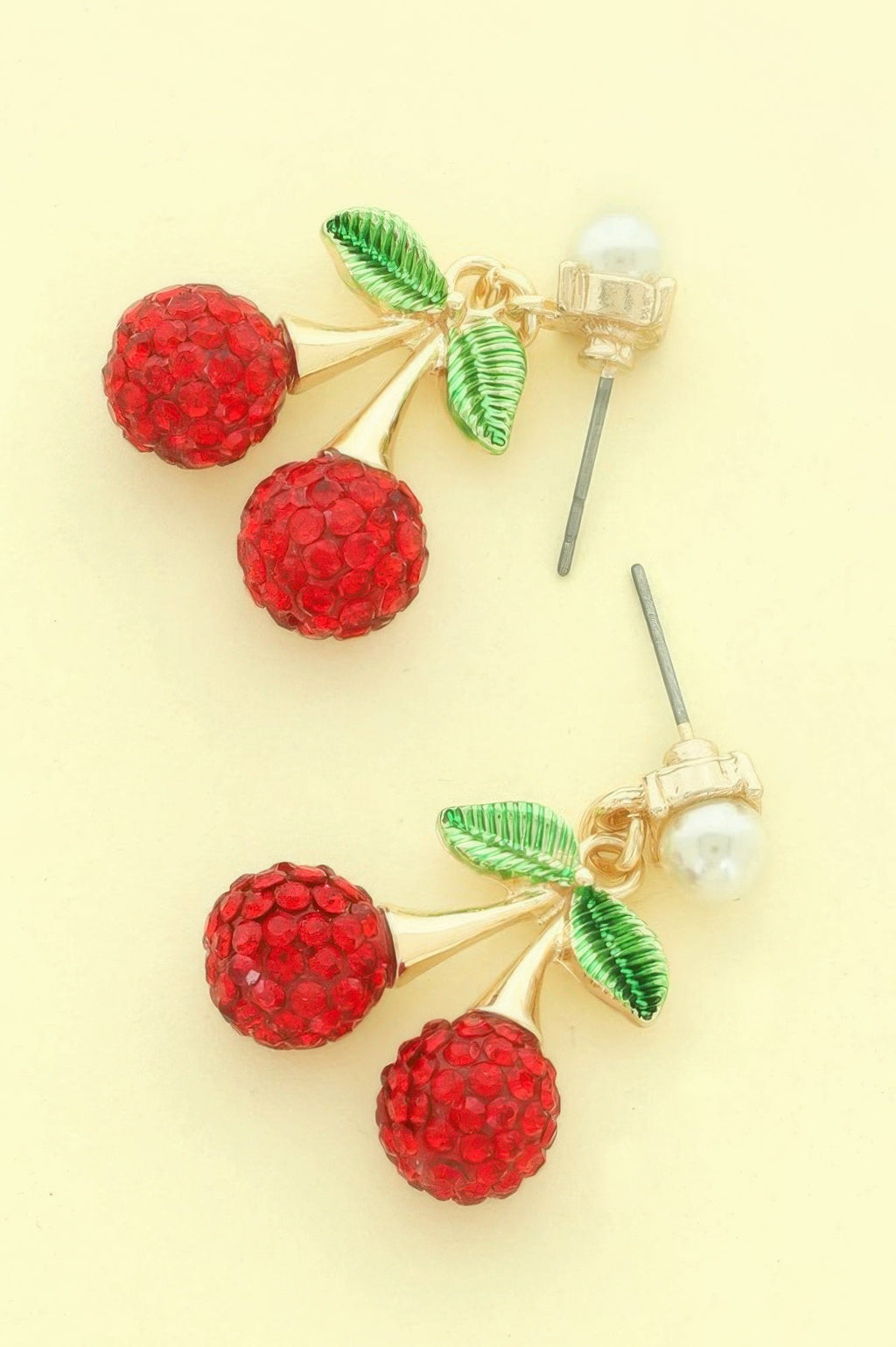 Jeweled Red Cherry Charm Earrings - DressAffection