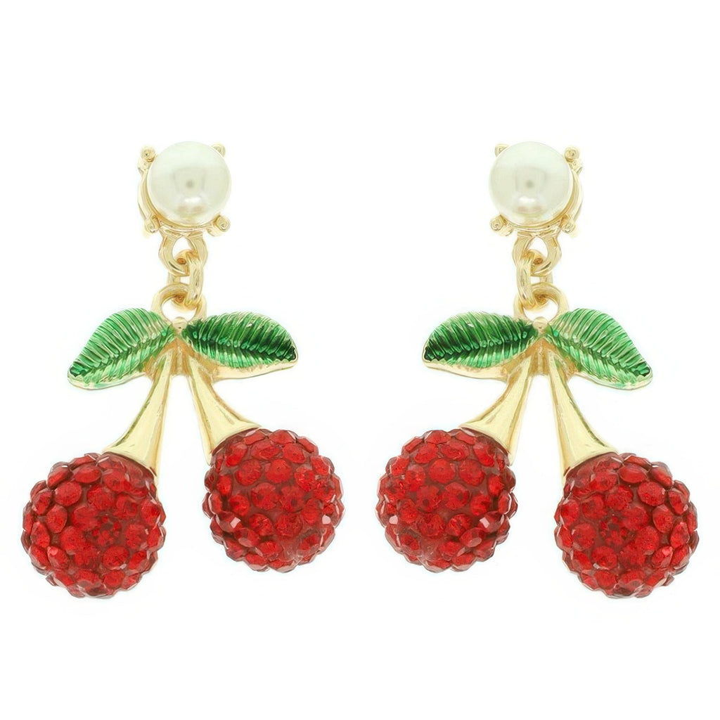 Jeweled Red Cherry Charm Earrings - DressAffection