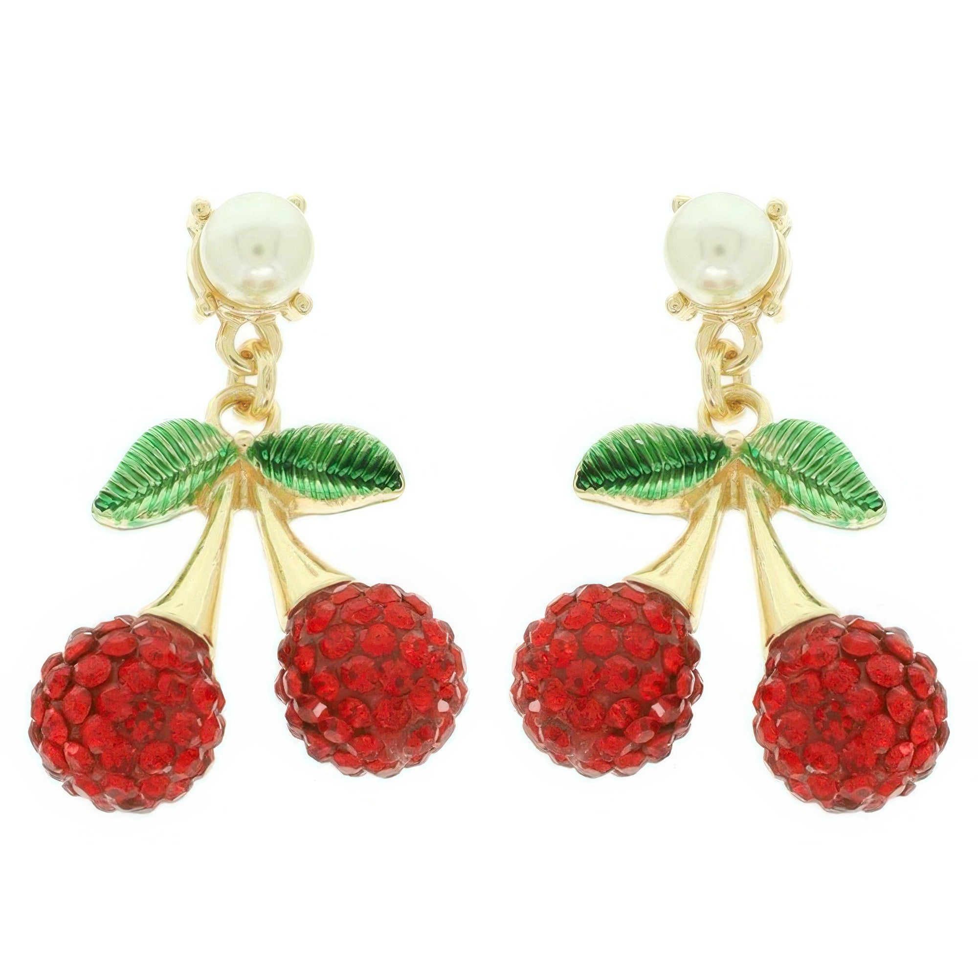 Jeweled Red Cherry Charm Earrings - DressAffection