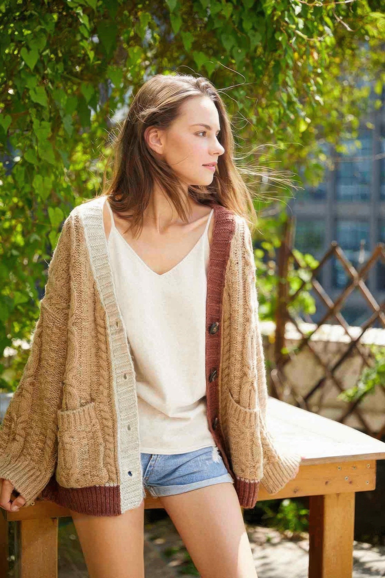 Knit Color Block Cardigan - DressAffection