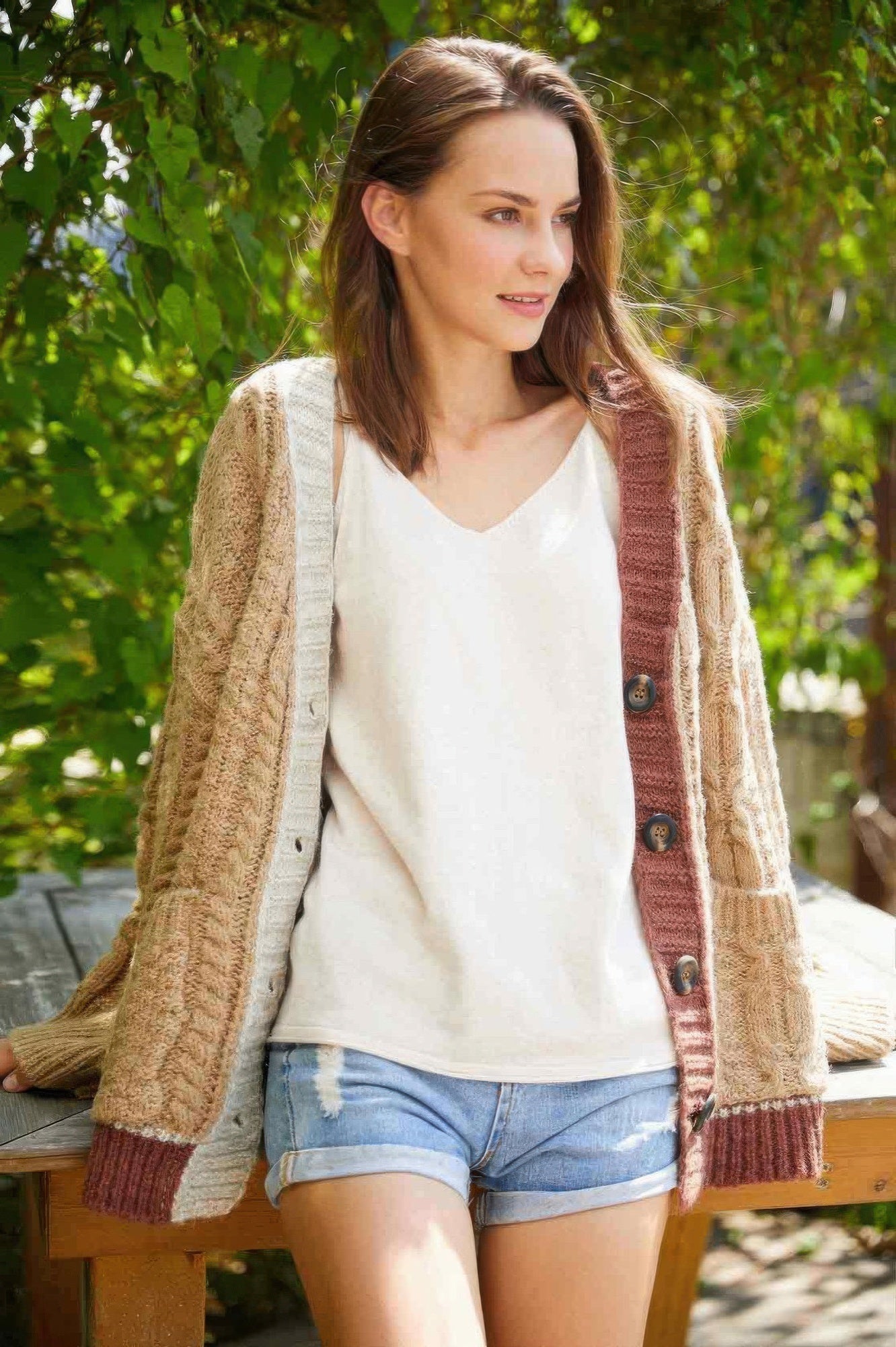 Knit Color Block Cardigan - DressAffection