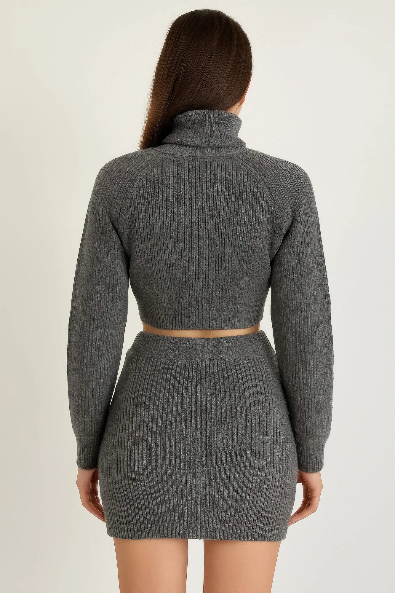 Knit Mock Neck Top And Skirt - DressAffection