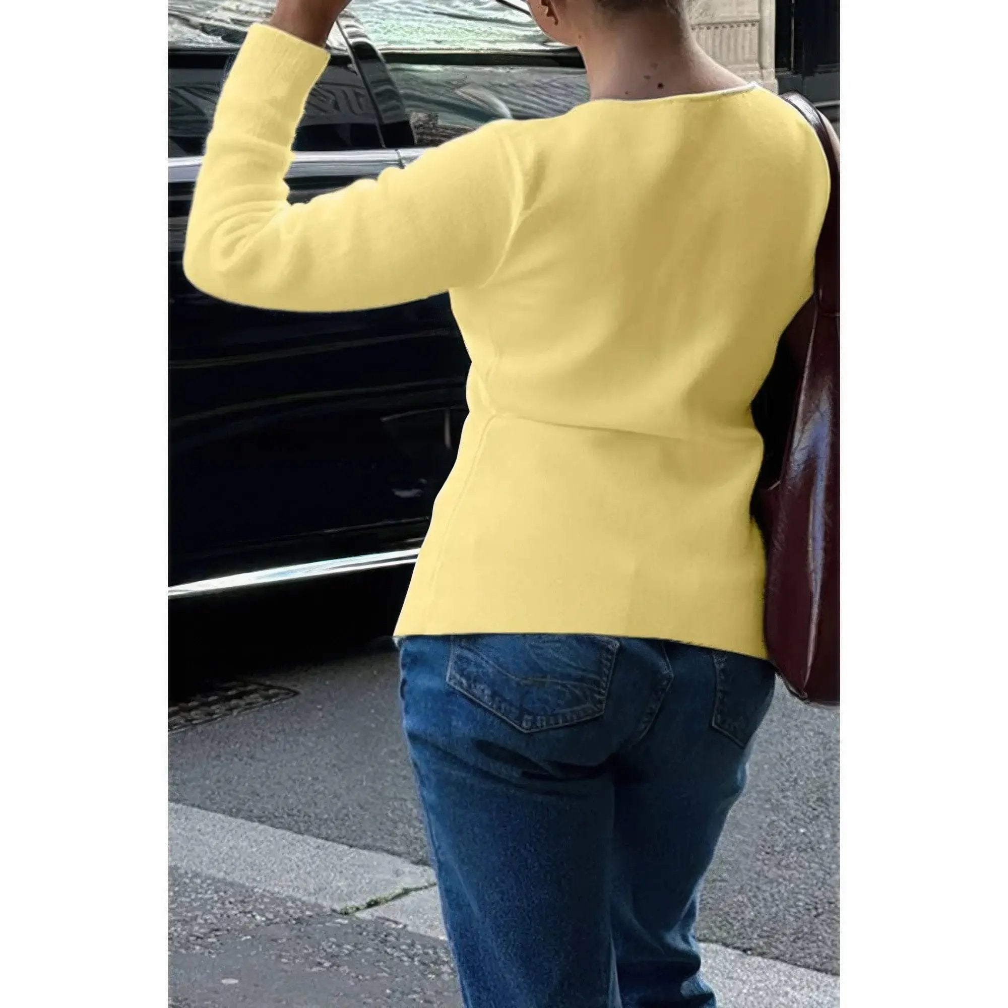 Knit Round Neck Button Up Long Sleeves Sweater - DressAffection