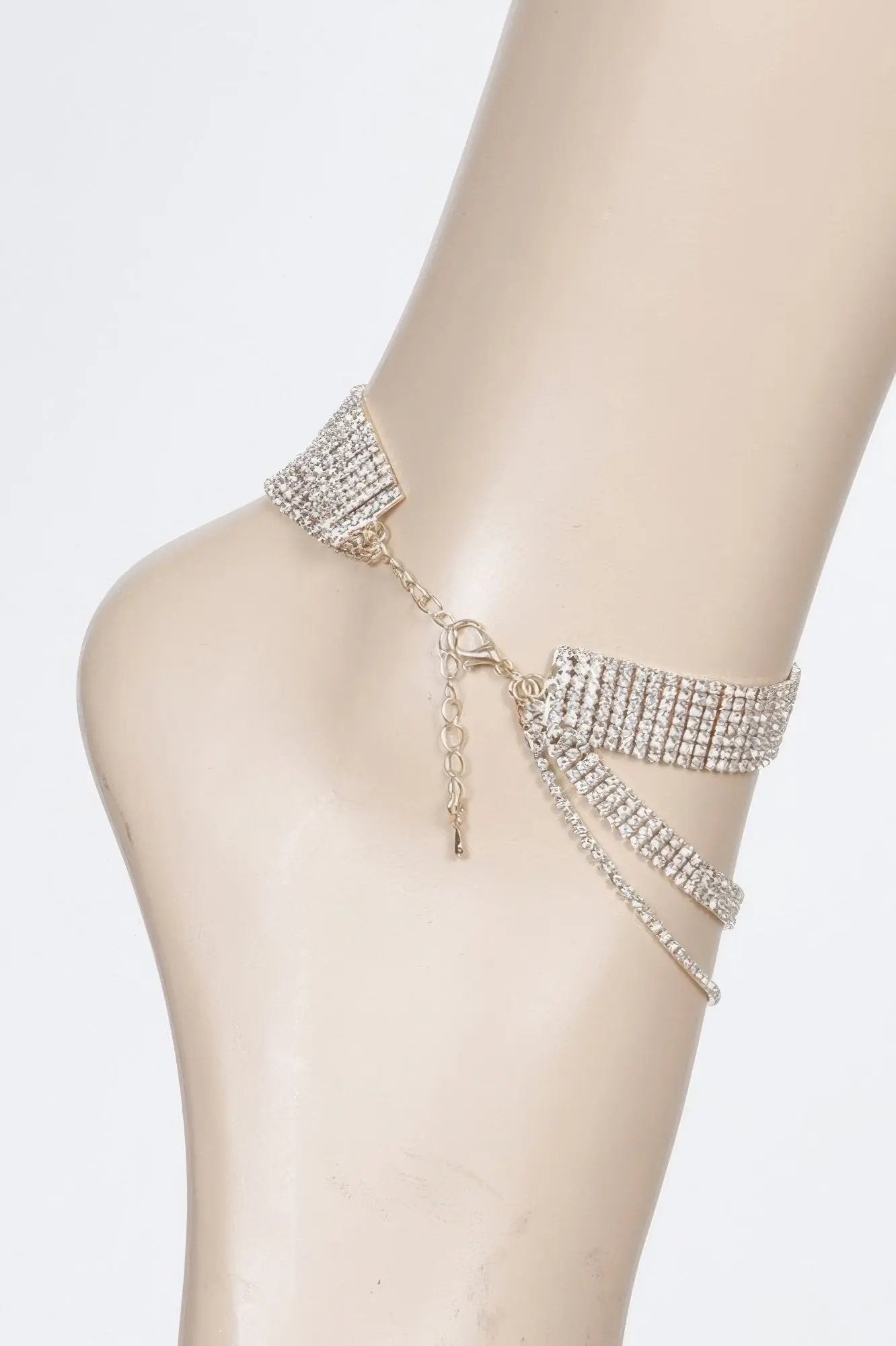 Layered Rhinestone Anklet - DressAffection