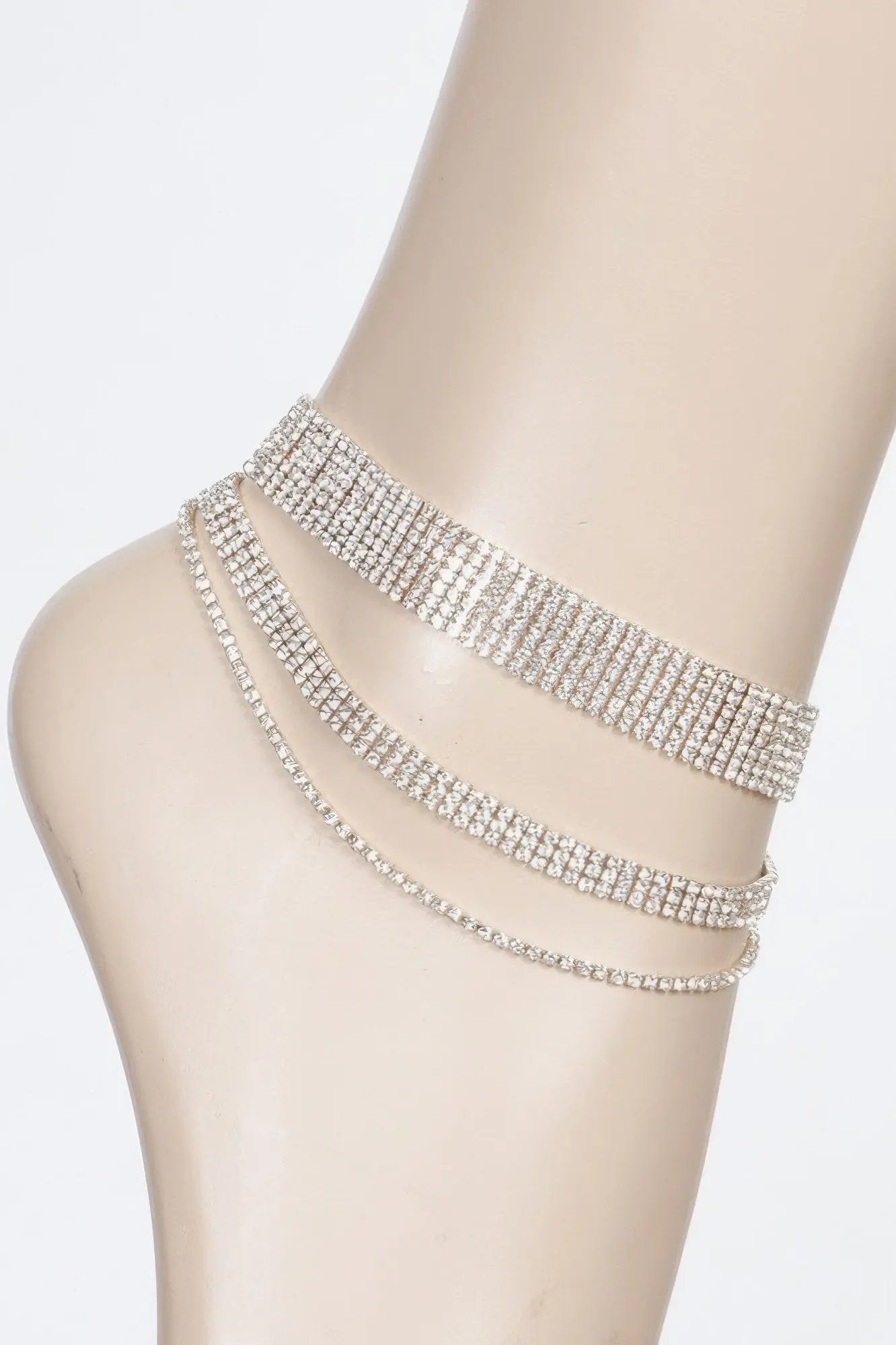 Layered Rhinestone Anklet - DressAffection