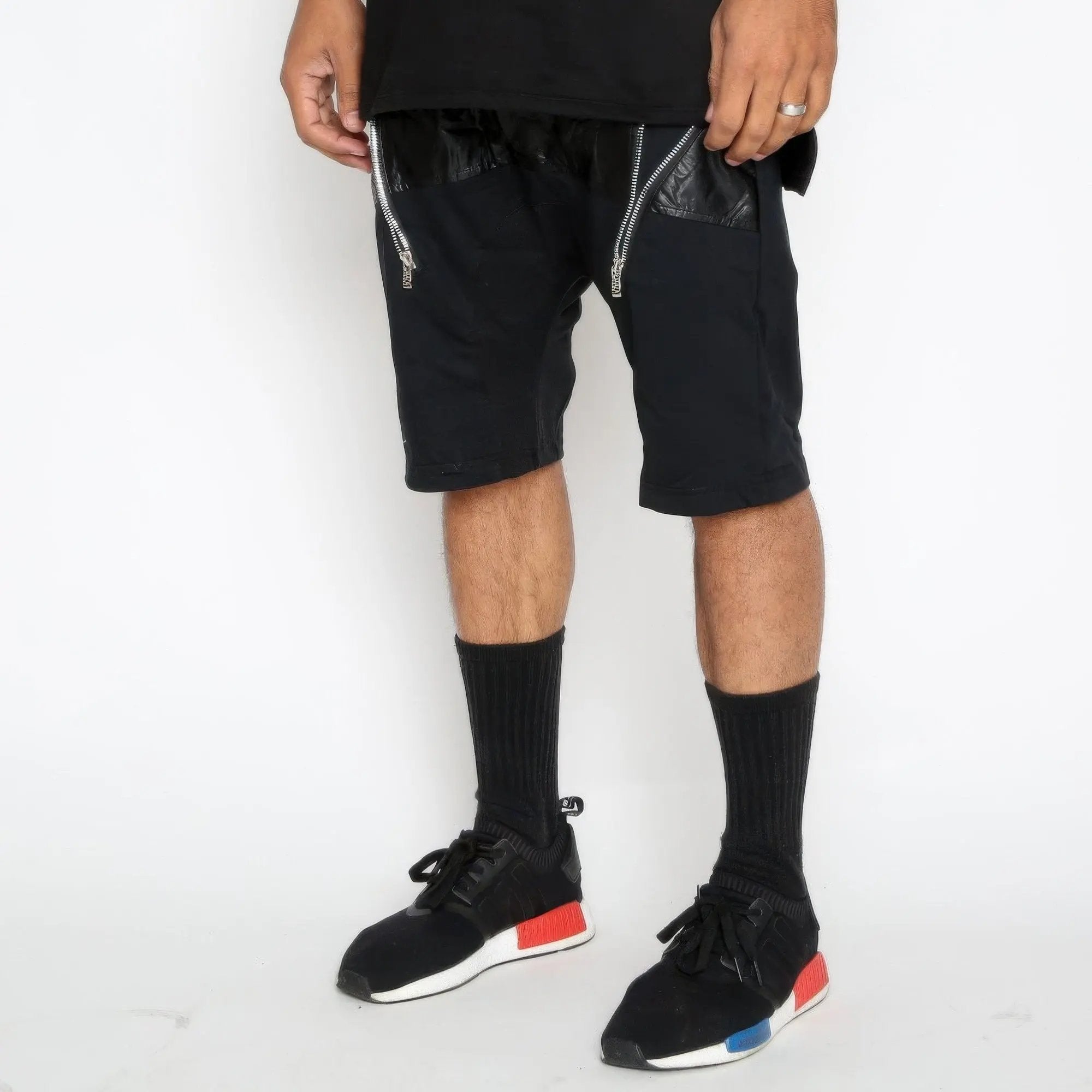 Leather Front Moto Short Pants - DressAffection