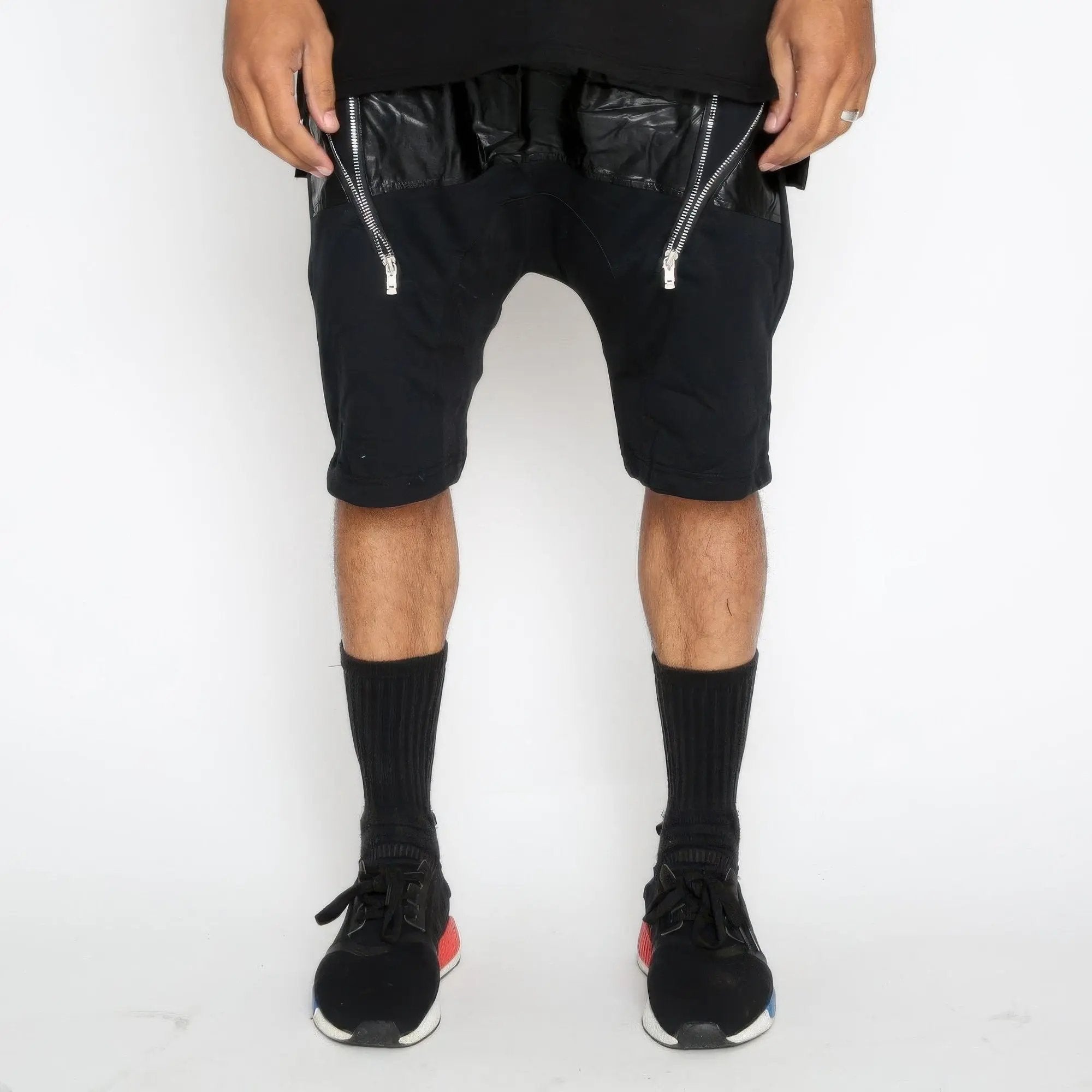 Leather Front Moto Short Pants - DressAffection
