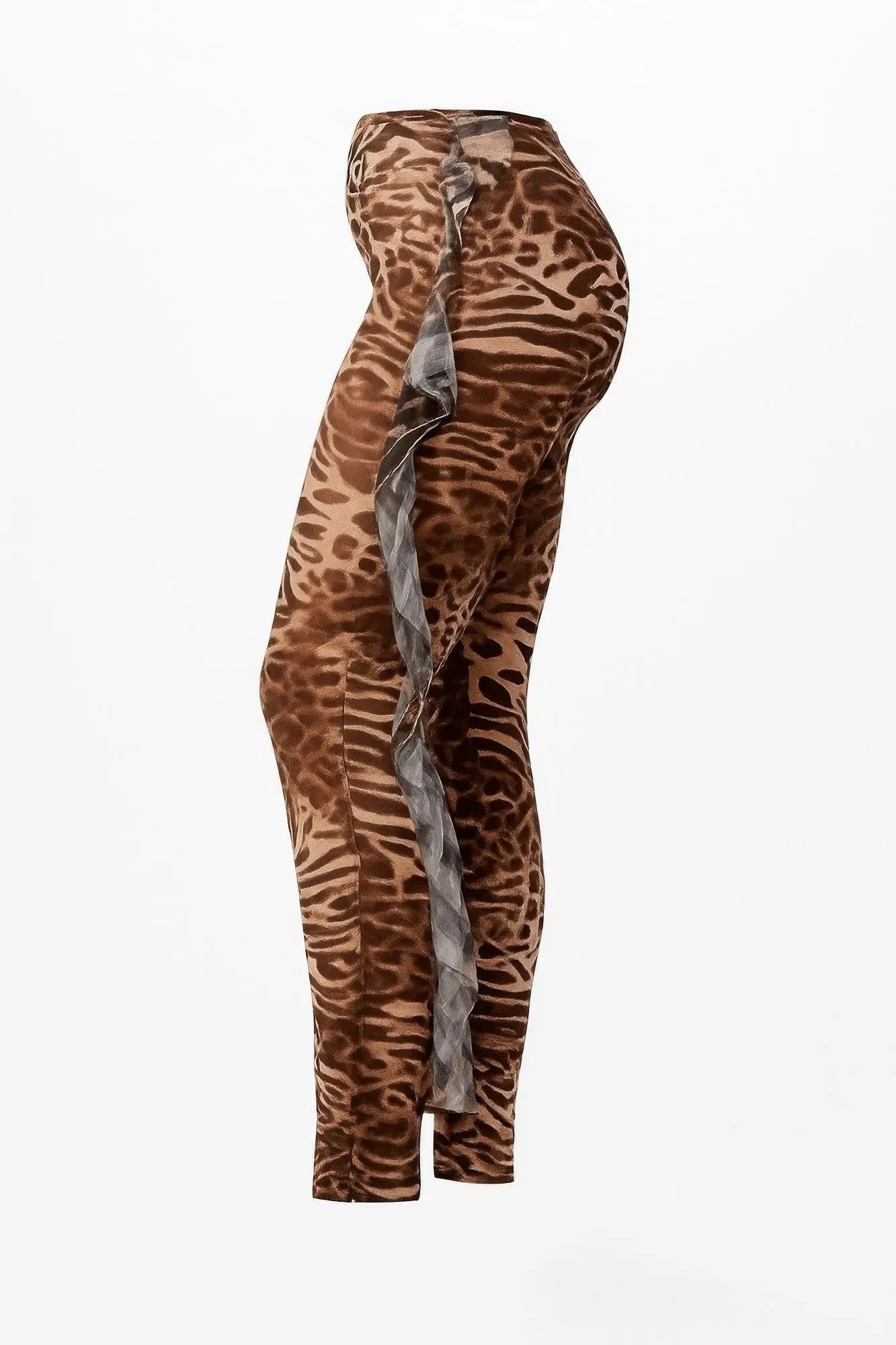 Leopard Side Ruffle Printed Pants - DressAffection