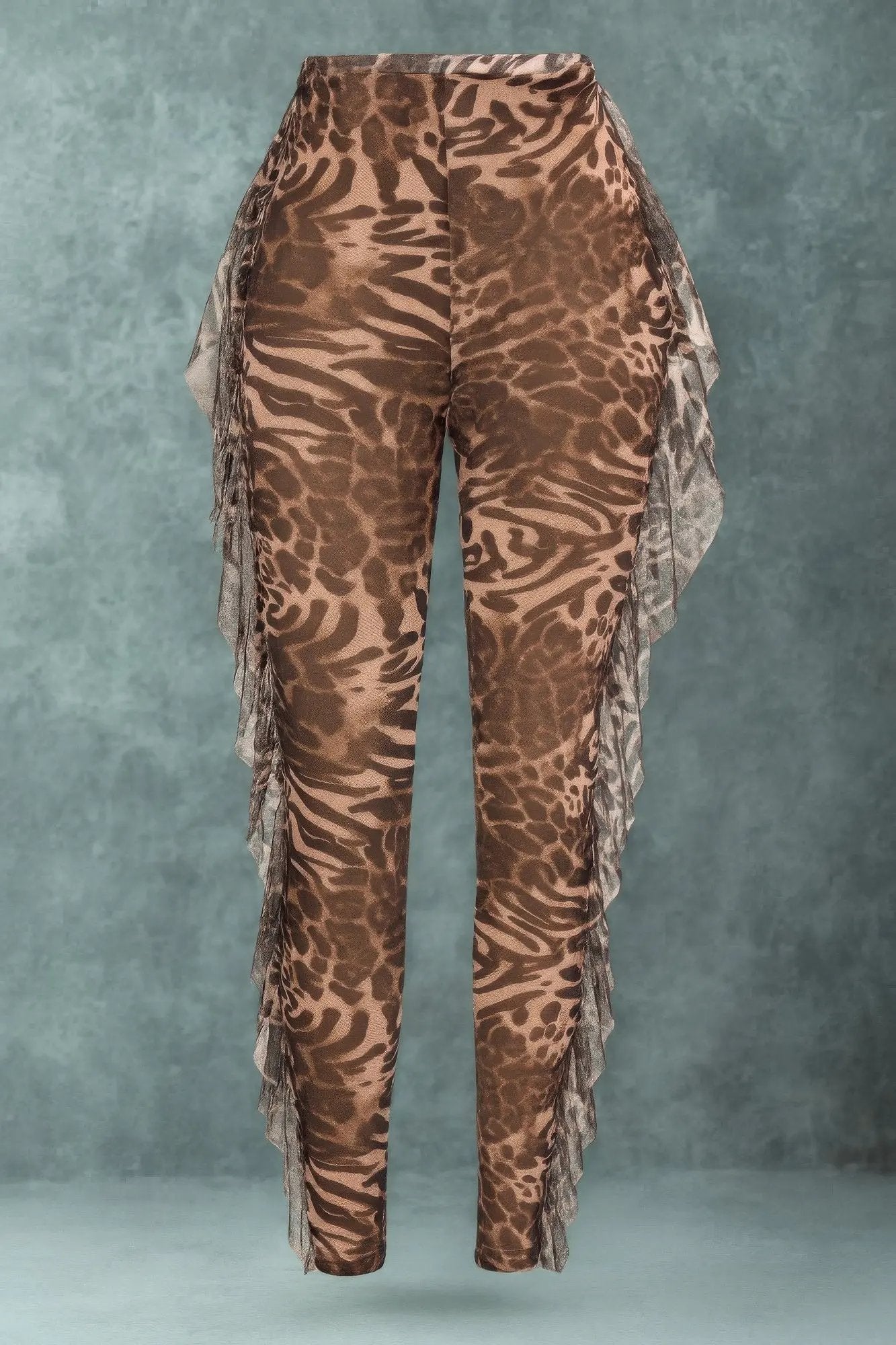 Leopard Side Ruffle Printed Pants - DressAffection