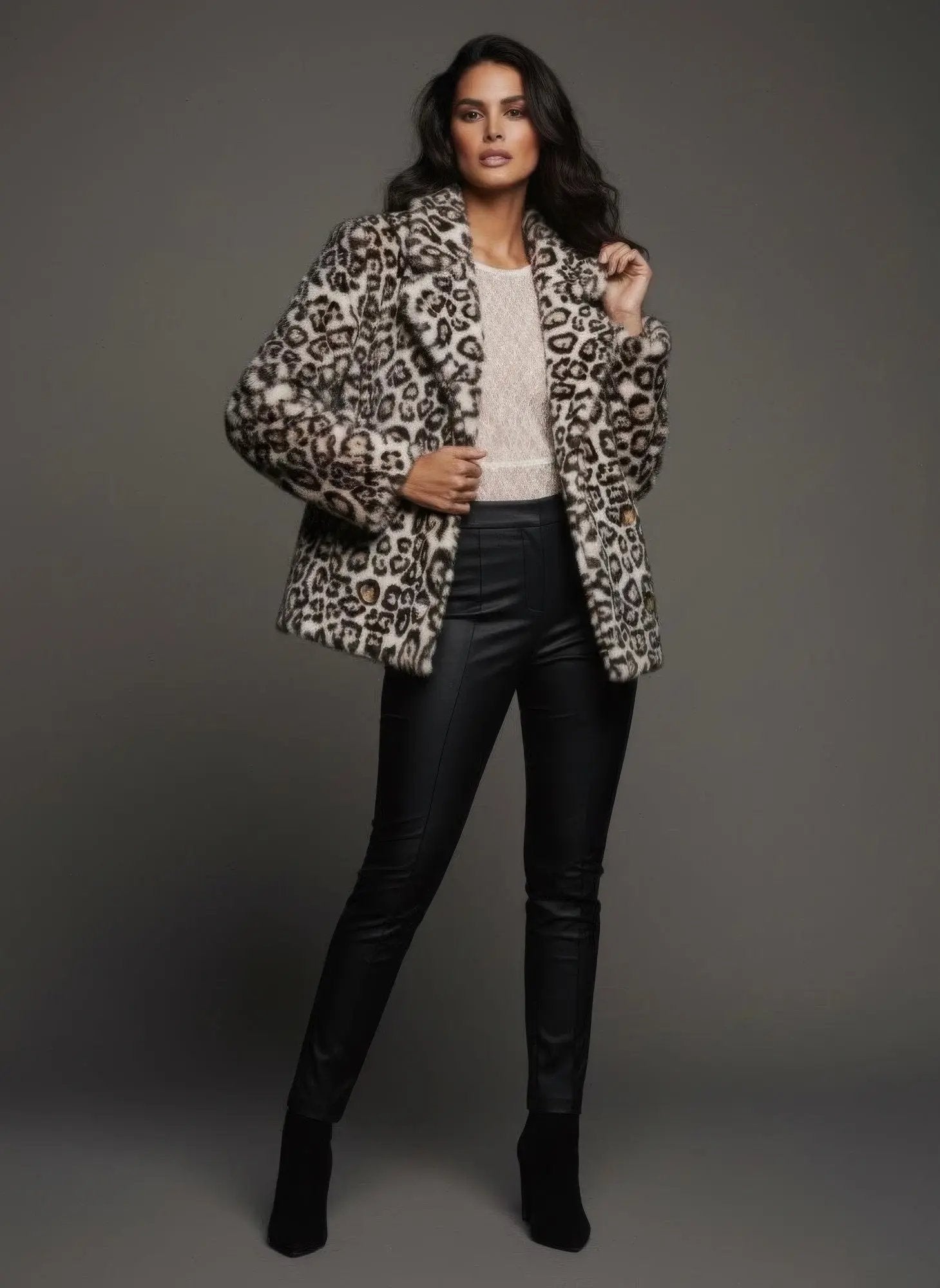 Leopard Thick Furry Coat Women's With Collar - DressAffection