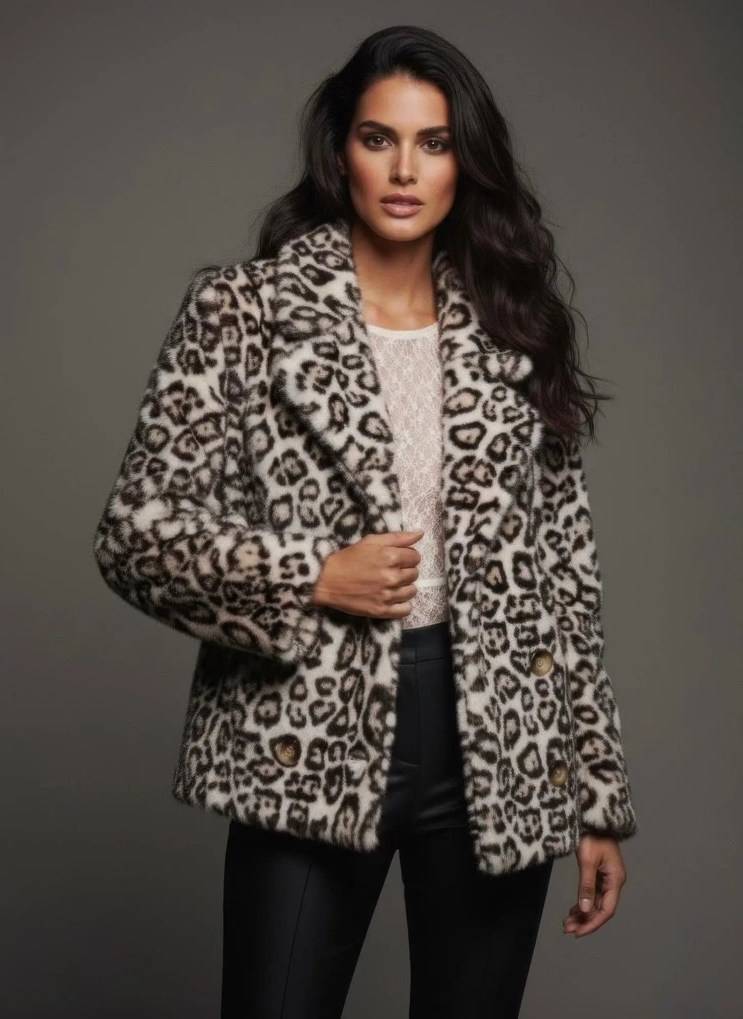 Leopard Thick Furry Coat Women's With Collar - DressAffection
