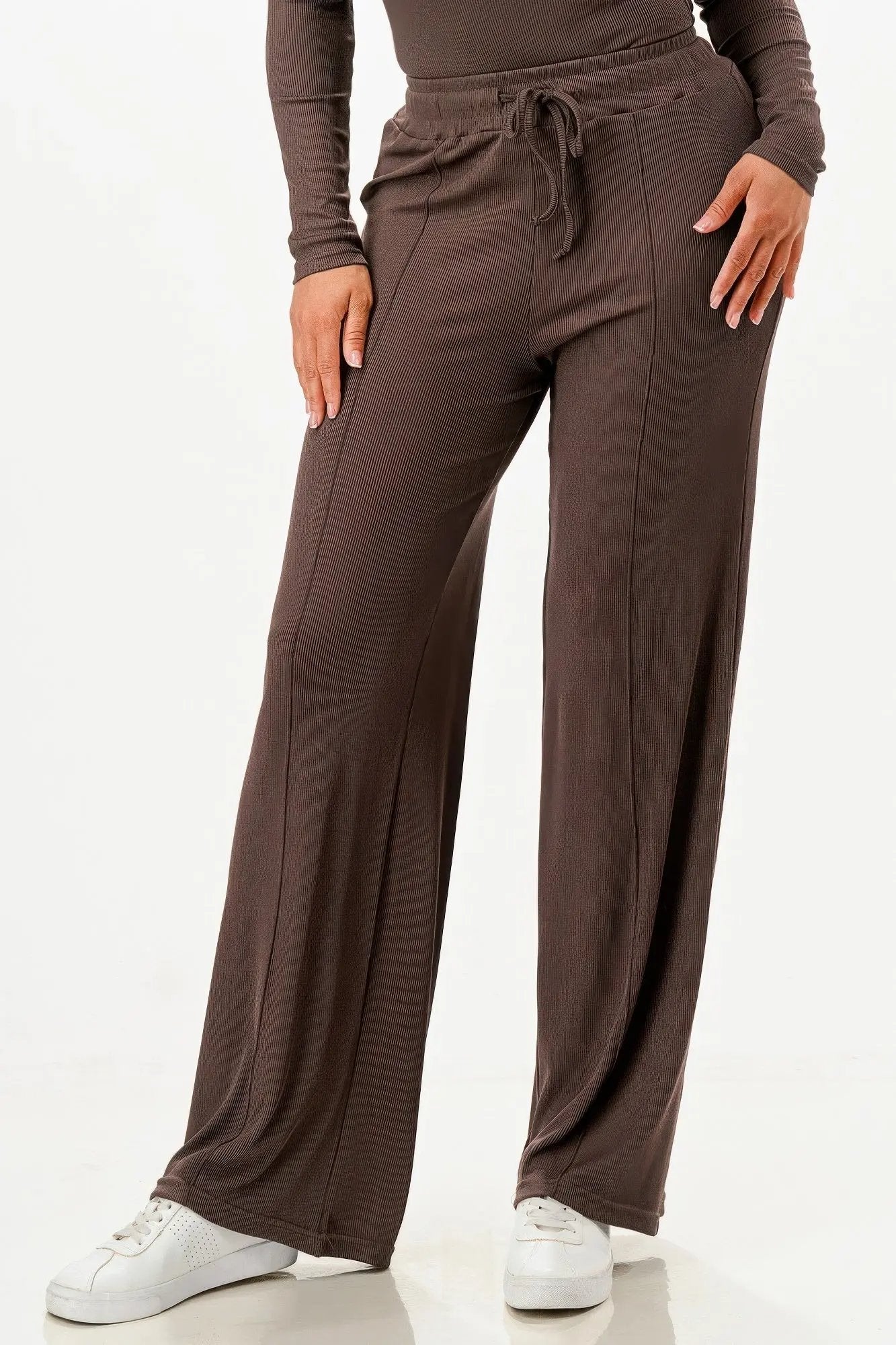 Long Sleeve Ribbed Bodysuit And Pants Set - DressAffection