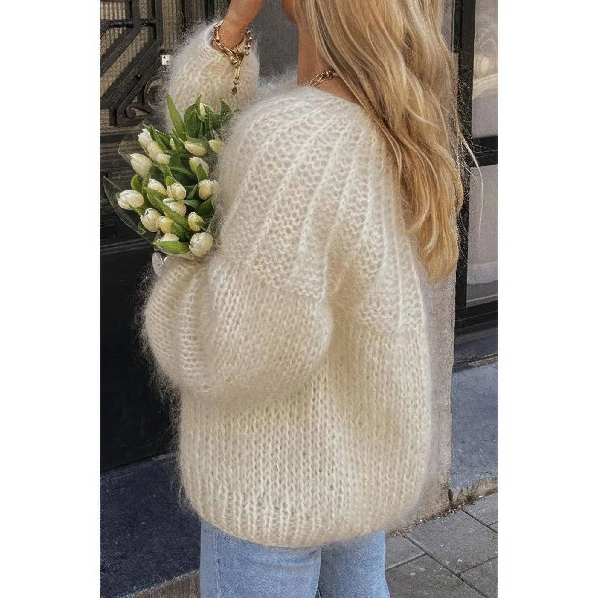 Long Sleeves Knit Thickened Solid Cardigan - DressAffection