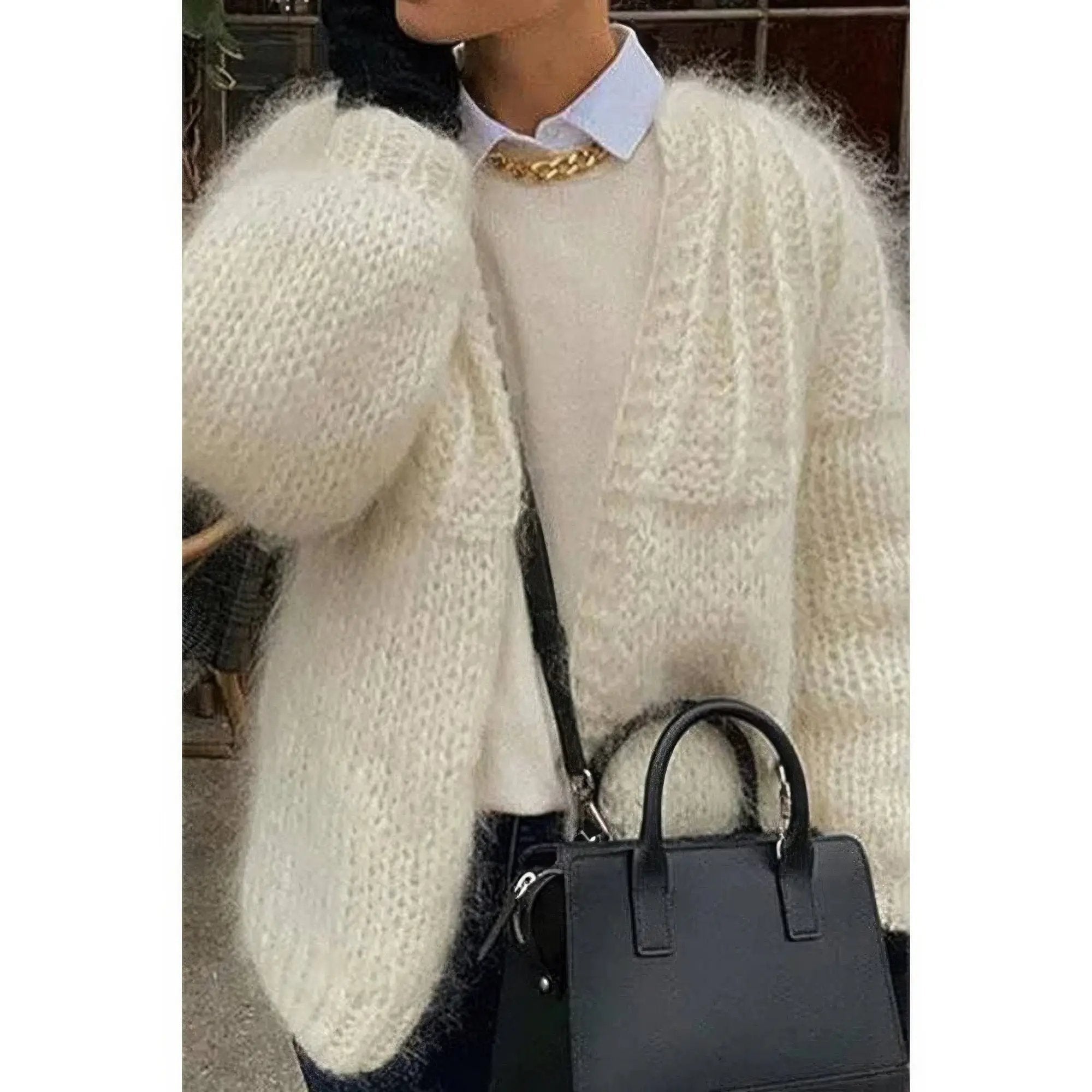 Long Sleeves Knit Thickened Solid Cardigan - DressAffection
