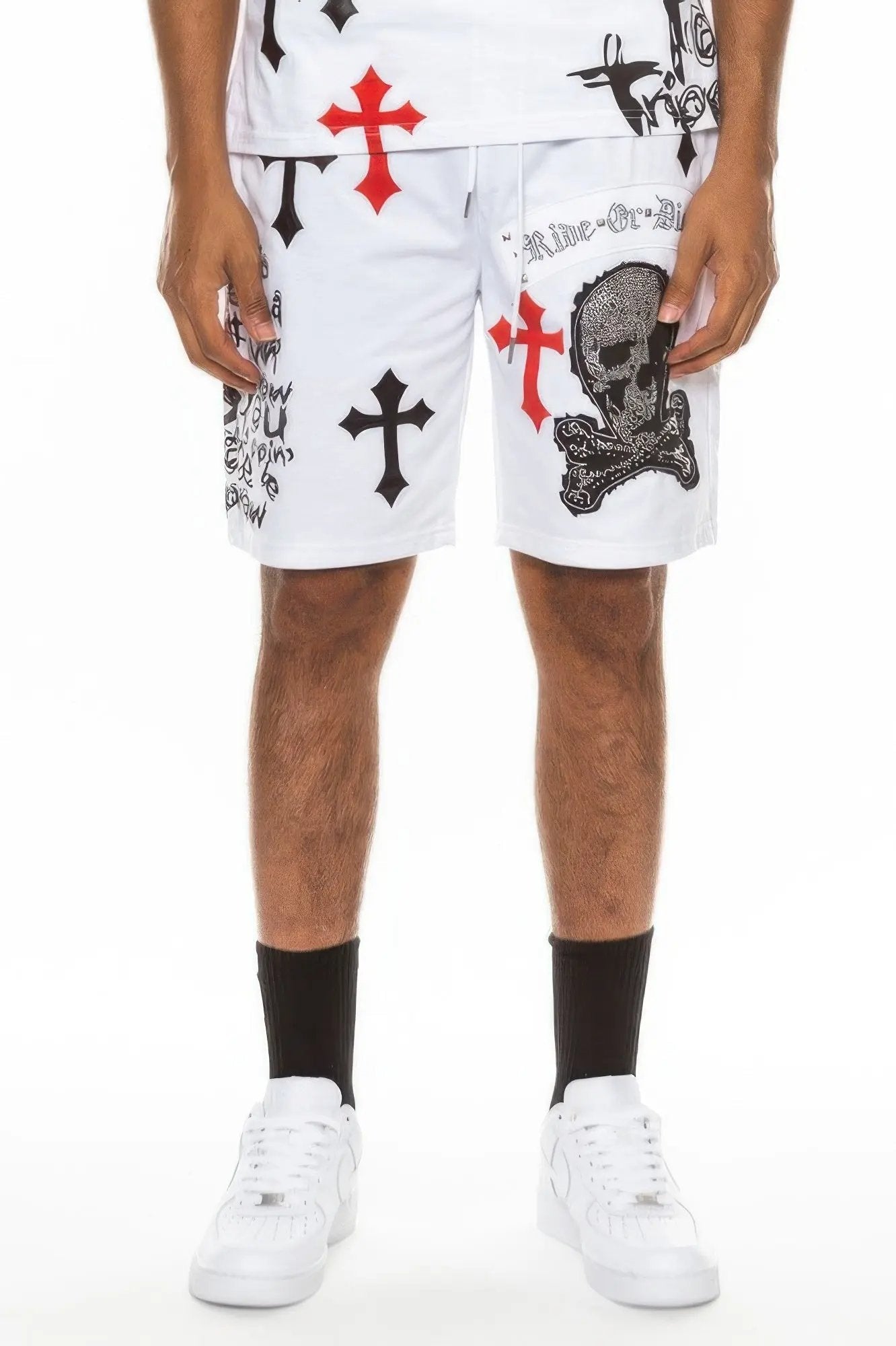 Mens Chrome Cross Skull Shorts - DressAffection