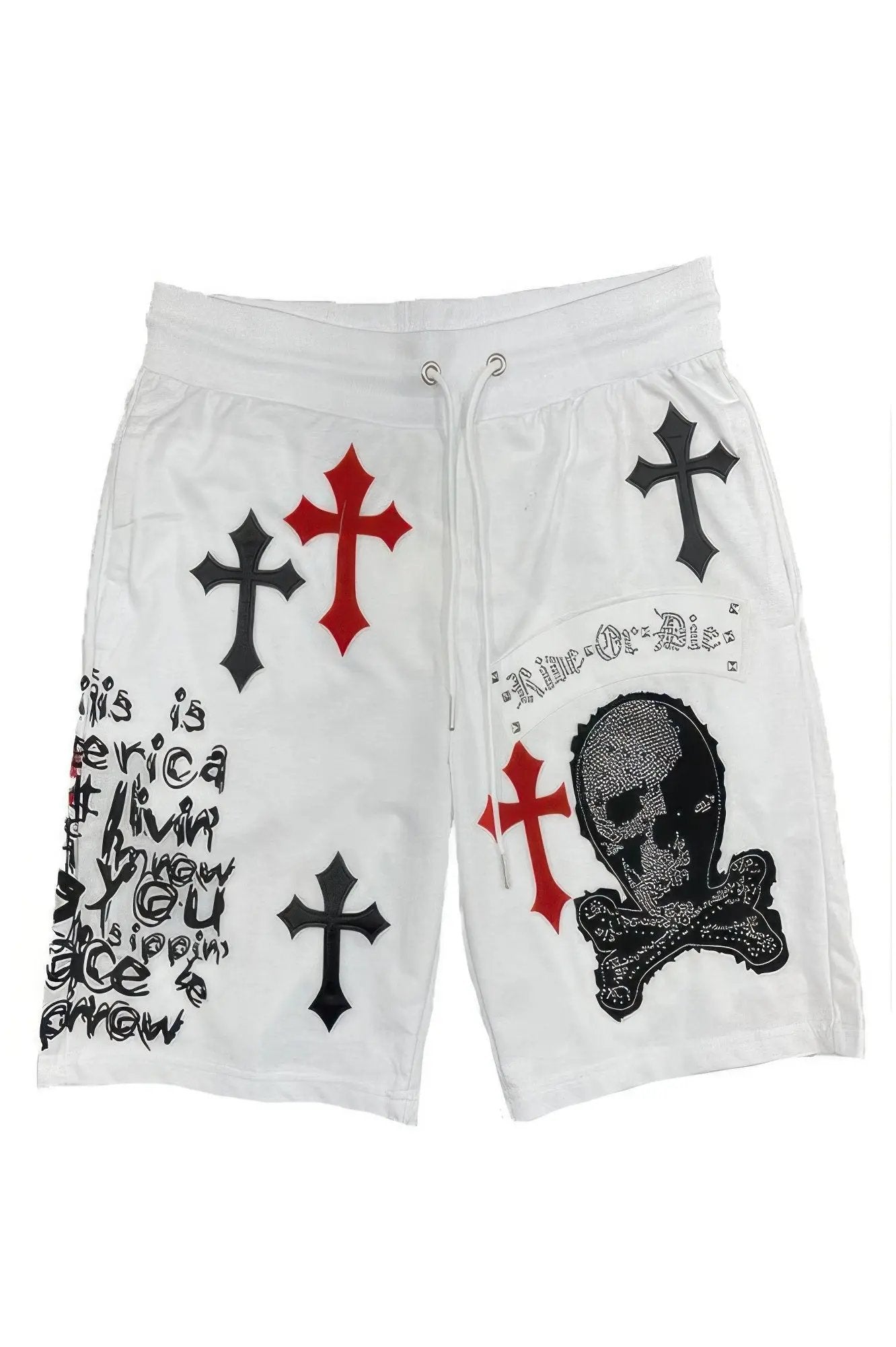 Mens Chrome Cross Skull Shorts - DressAffection