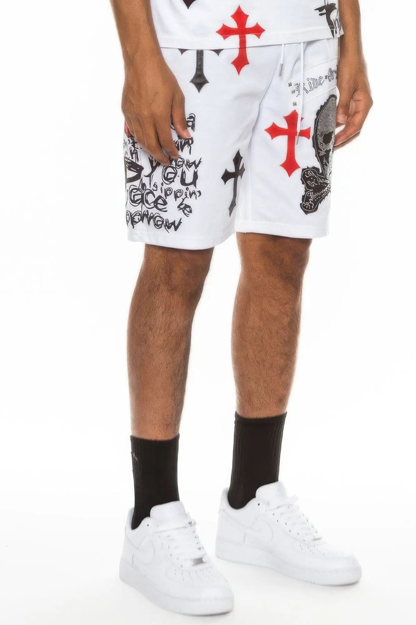 Mens Chrome Cross Skull Shorts - DressAffection