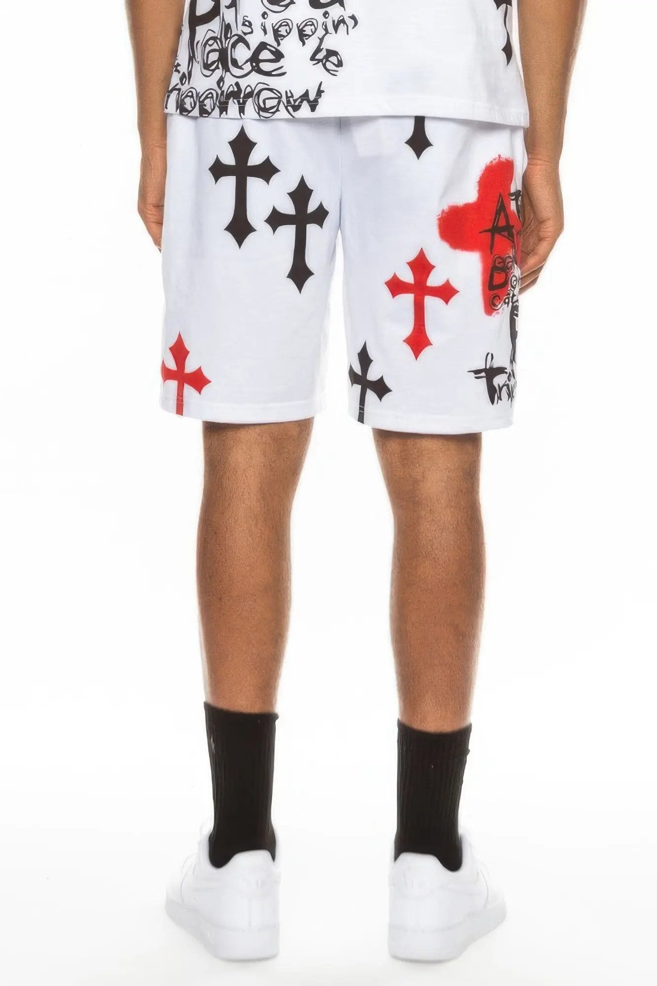 Mens Chrome Cross Skull Shorts - DressAffection