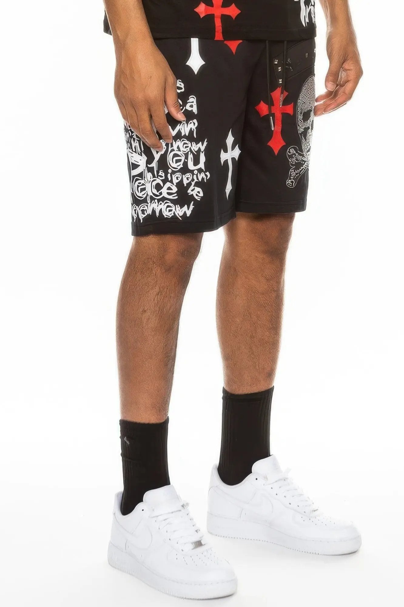 Mens Chrome Cross Skull Shorts - DressAffection