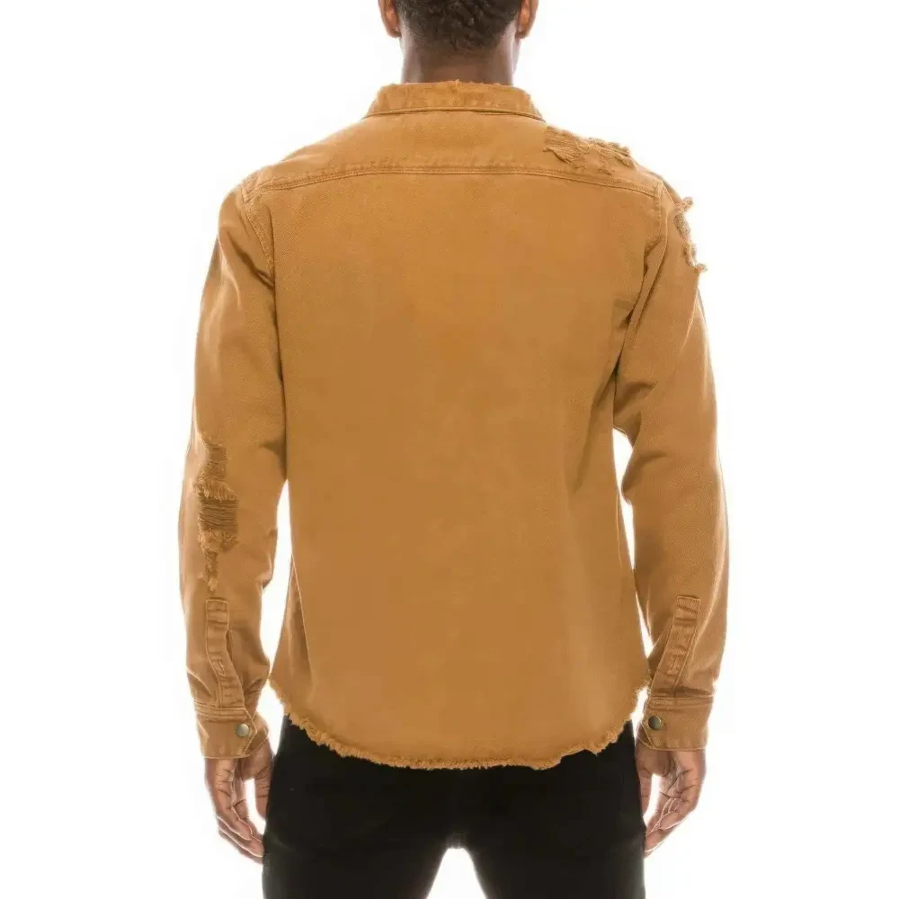 Men's Ripped Denim Overshirt - DressAffection