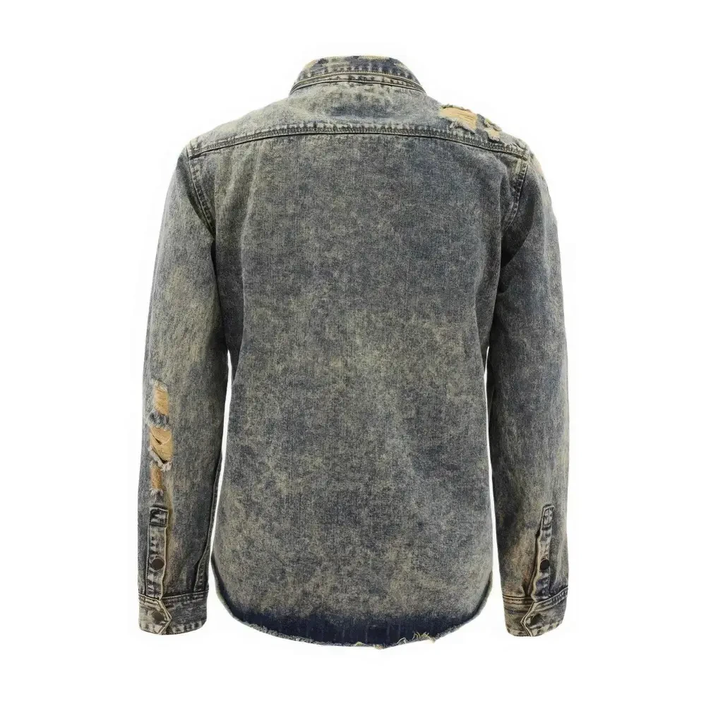 Men's Ripped Denim Overshirt - DressAffection