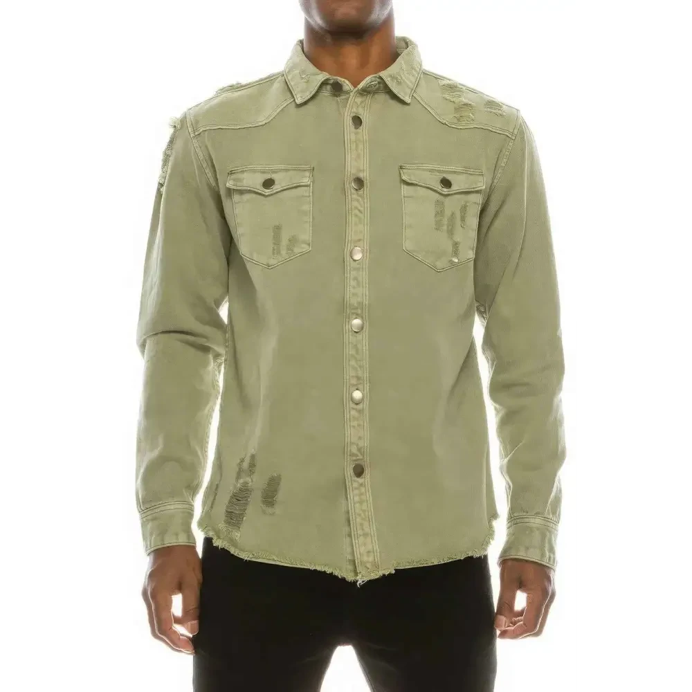 Men's Ripped Denim Overshirt - DressAffection