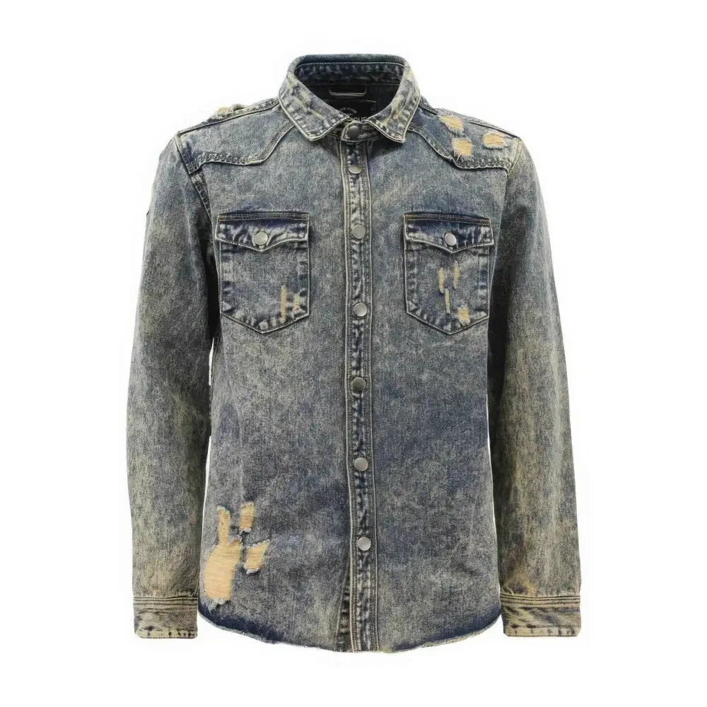 Men's Ripped Denim Overshirt - DressAffection