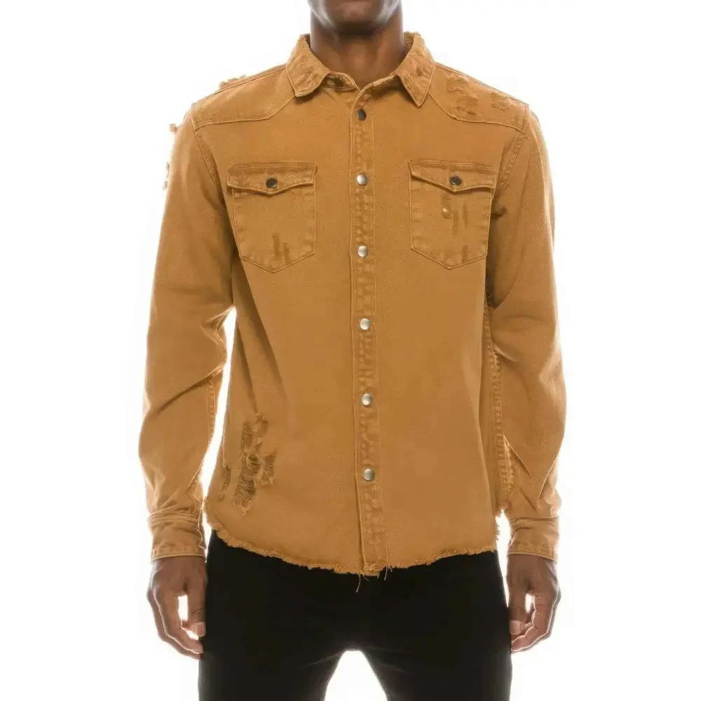 Men's Ripped Denim Overshirt - DressAffection